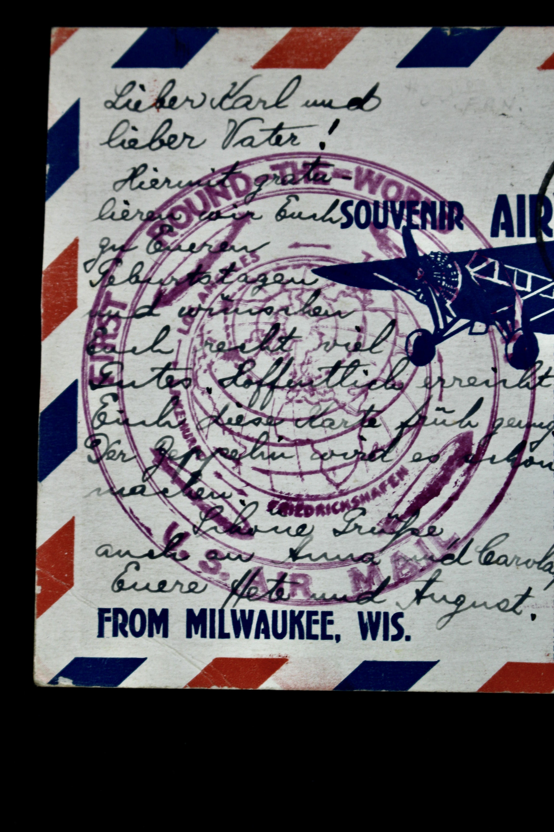 First Round-the-World Zeppelin Flight Commemorative Postcard, 1929