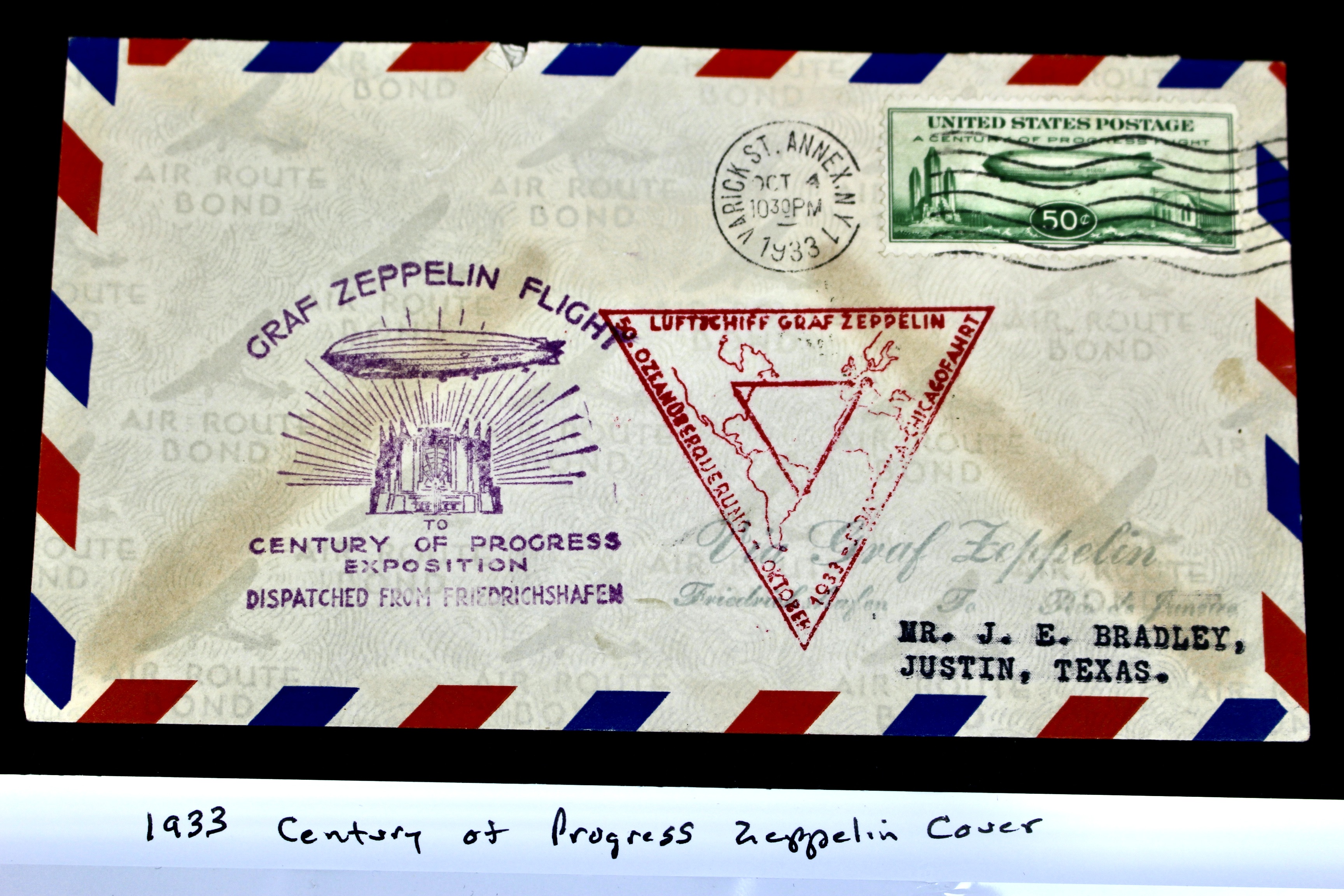 1933 Century of Progress Graf Zeppelin Postal Cover, Includes Scott C18