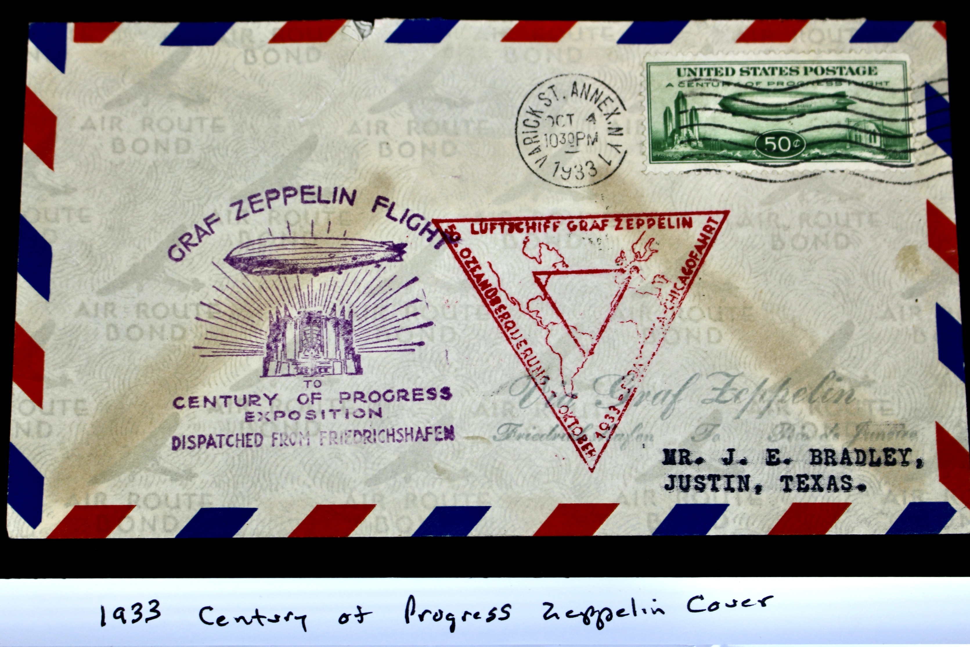 1933 Century of Progress Graf Zeppelin Postal Cover, Includes Scott C18