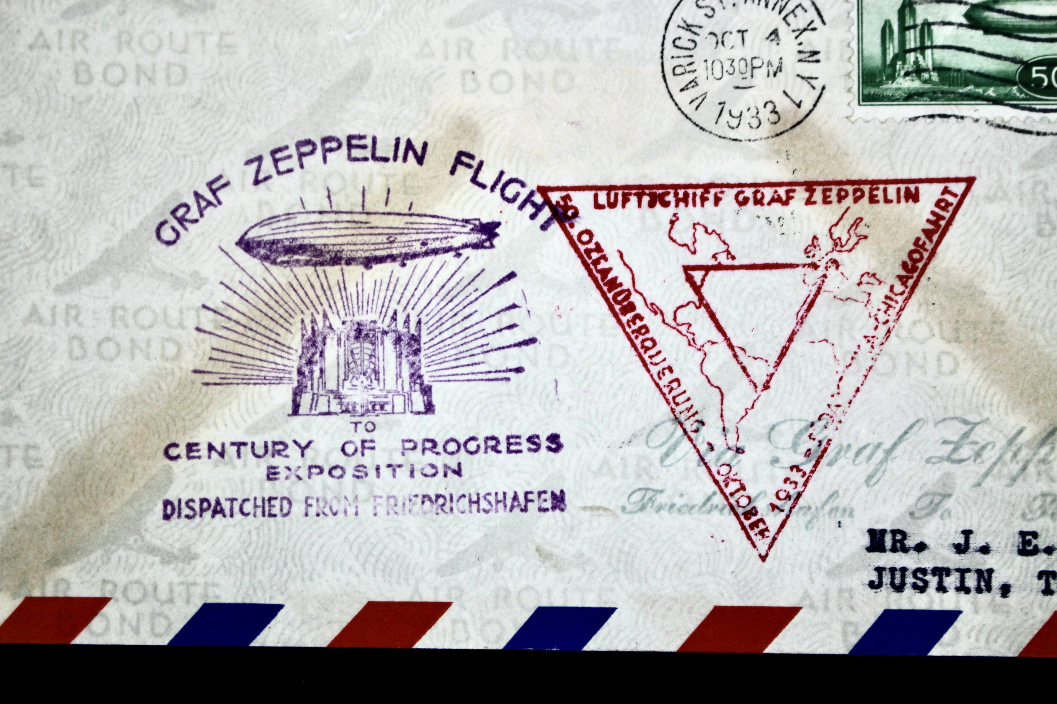 1933 Century of Progress Graf Zeppelin Postal Cover, Includes Scott C18