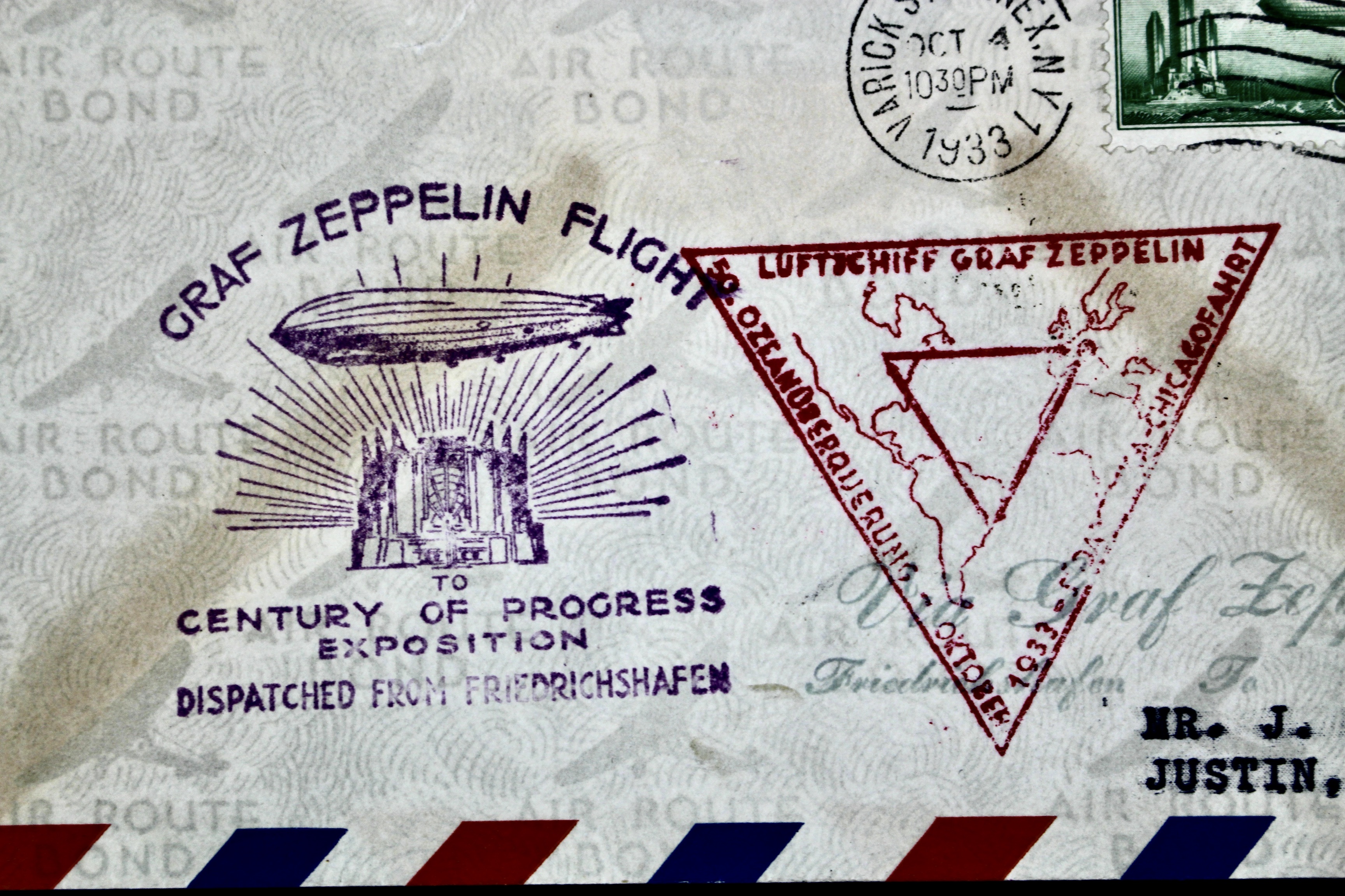 1933 Century of Progress Graf Zeppelin Postal Cover, Includes Scott C18