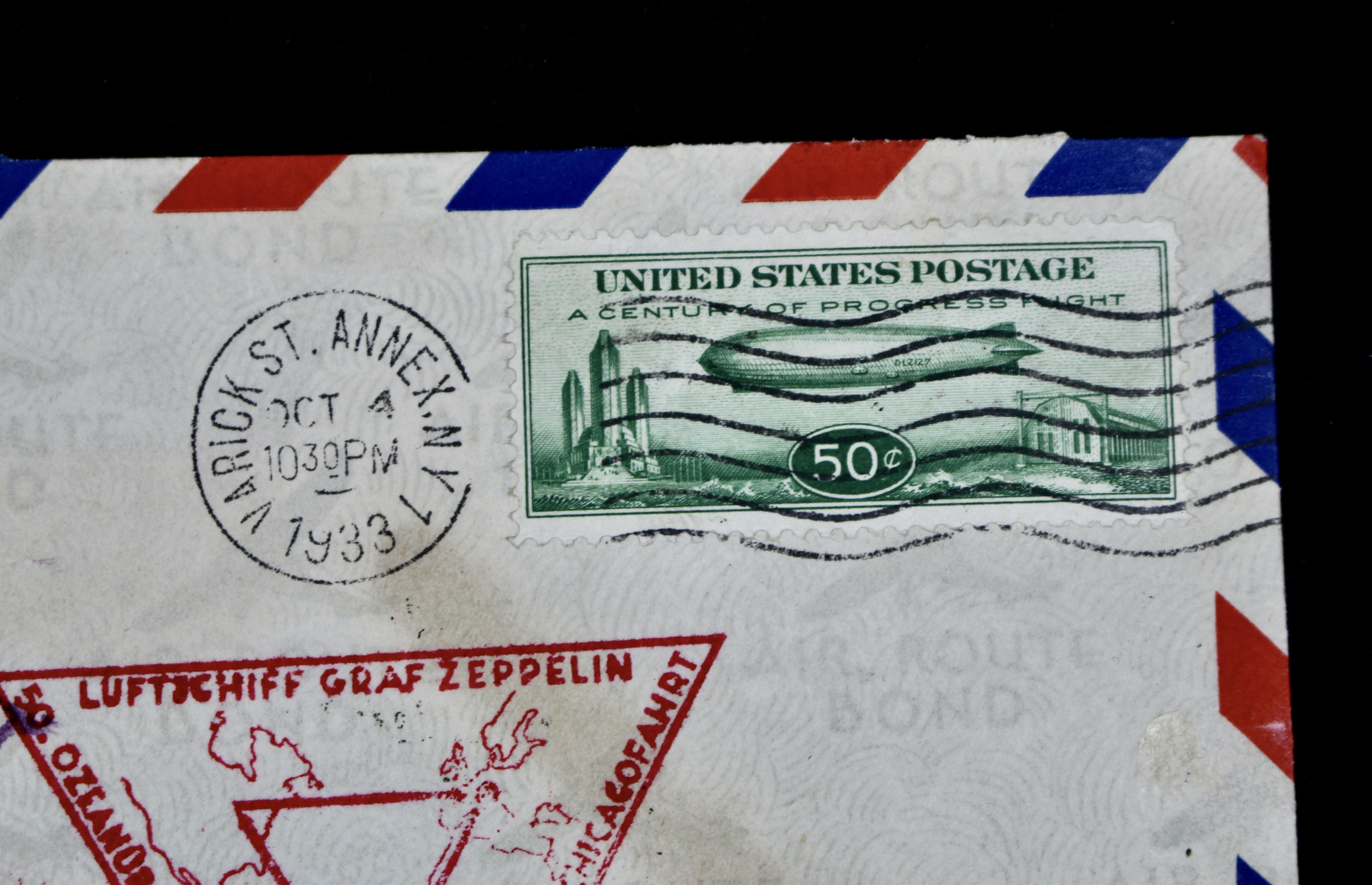 1933 Century of Progress Graf Zeppelin Postal Cover, Includes Scott C18