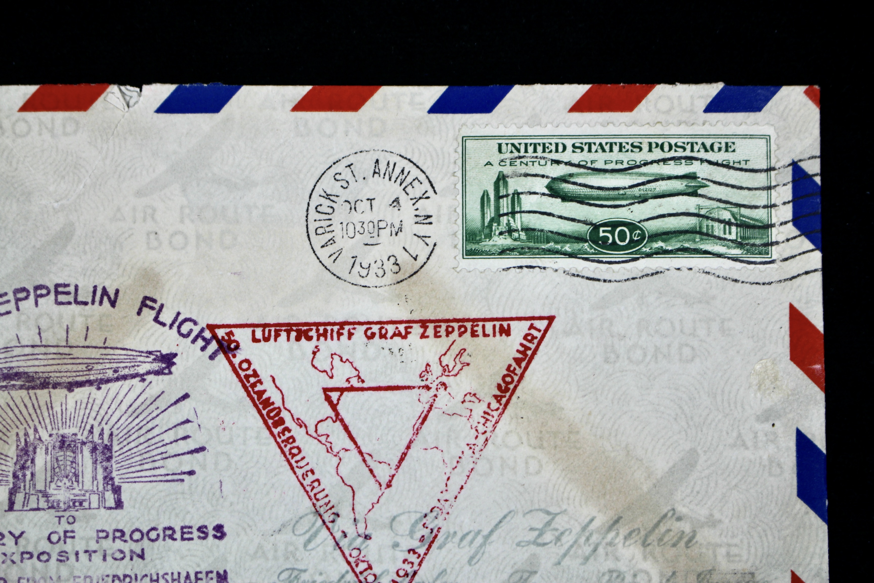 1933 Century of Progress Graf Zeppelin Postal Cover, Includes Scott C18