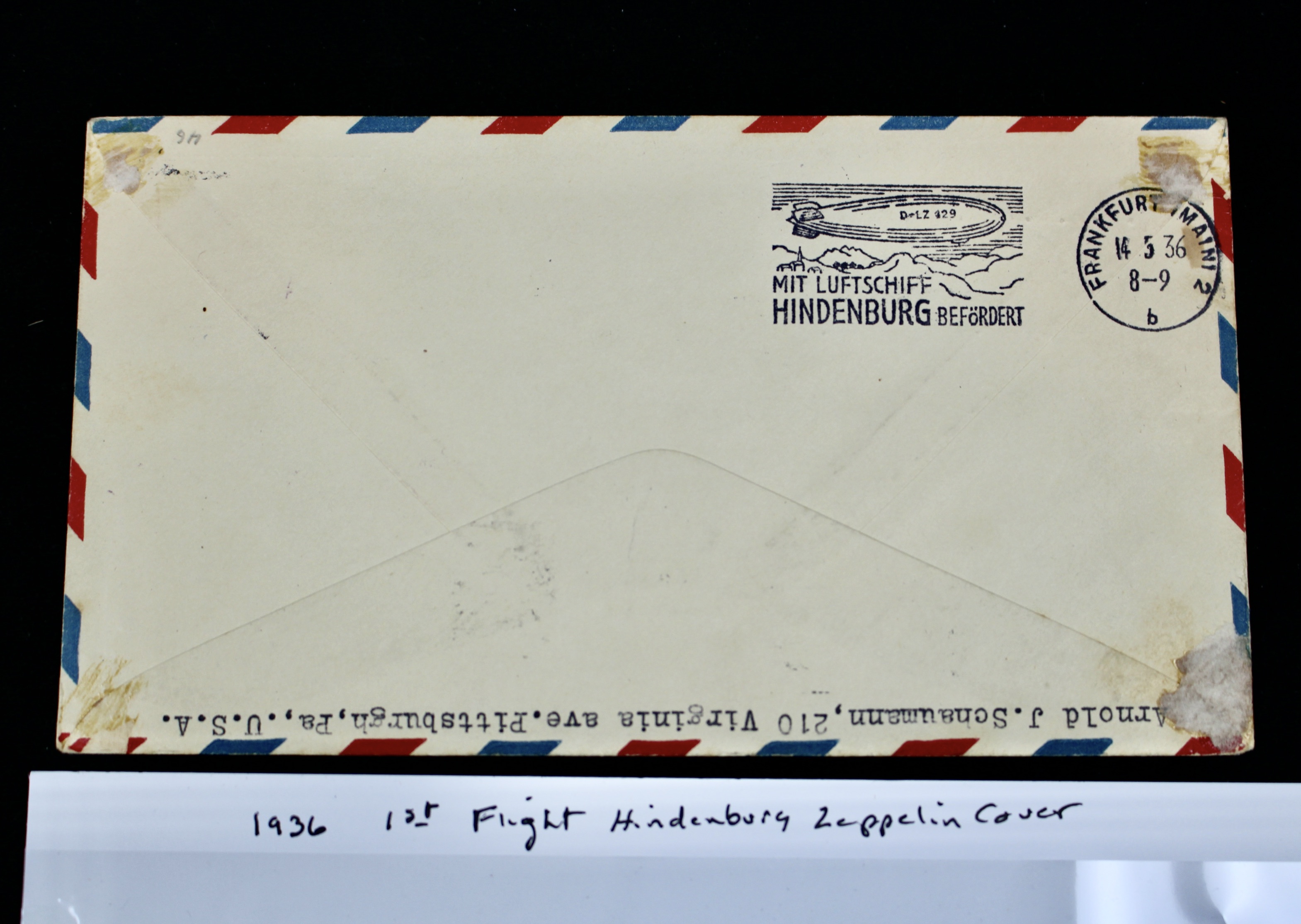 1936 First Flight Hindenburg Graf Zeppelin Postal Cover