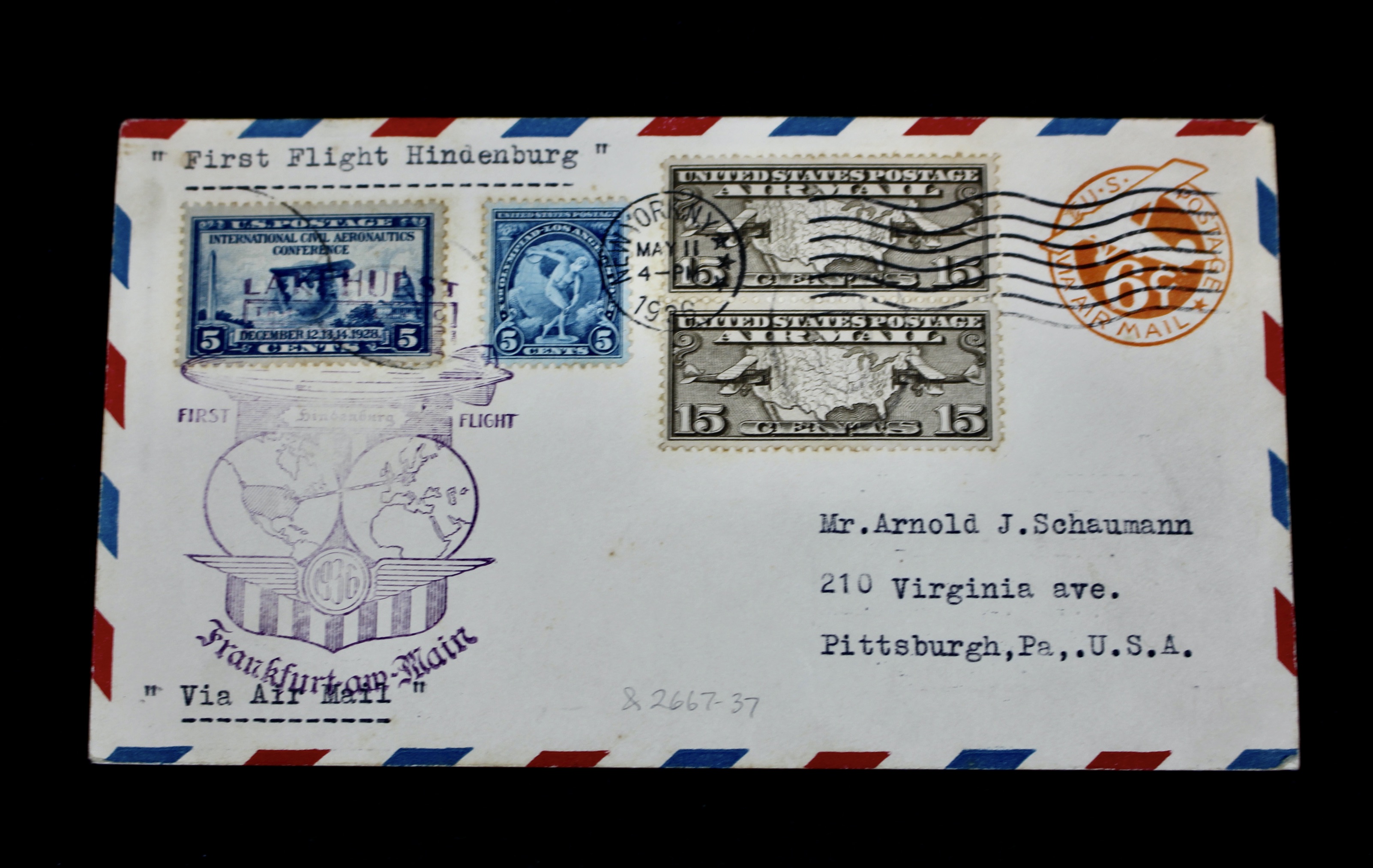 1936 First Flight Hindenburg Graf Zeppelin Postal Cover