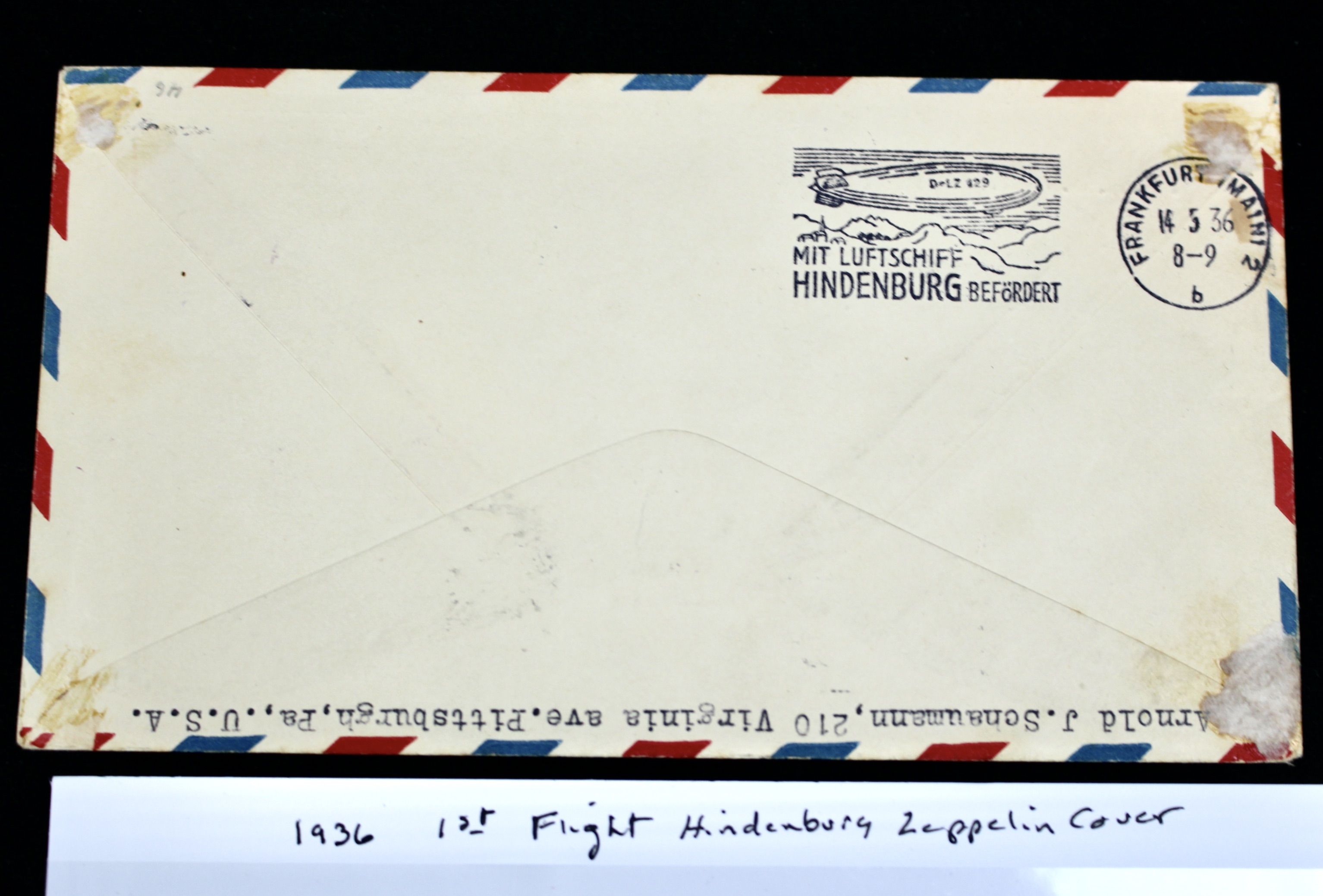 1936 First Flight Hindenburg Graf Zeppelin Postal Cover
