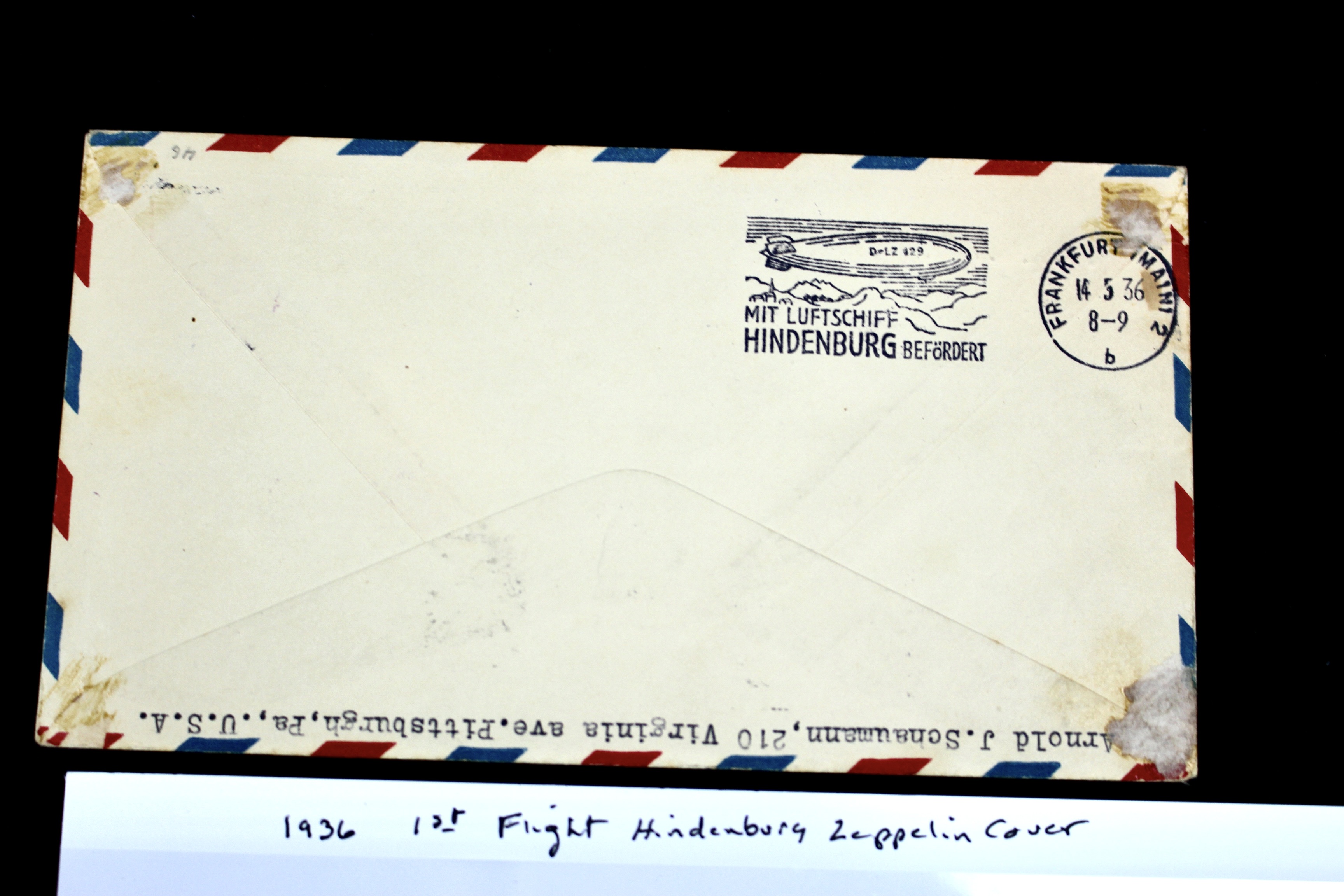 1936 First Flight Hindenburg Graf Zeppelin Postal Cover