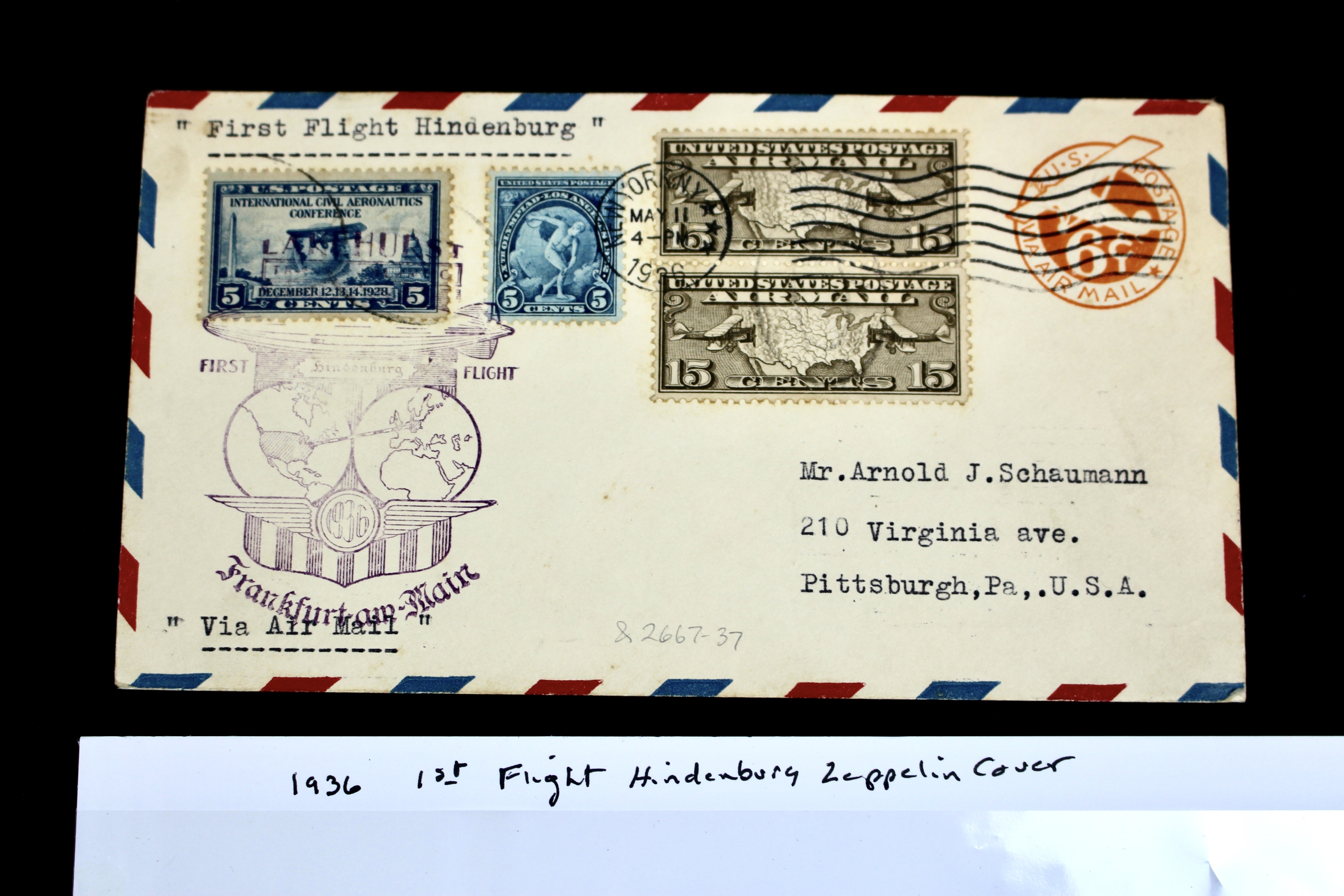 1936 First Flight Hindenburg Graf Zeppelin Postal Cover