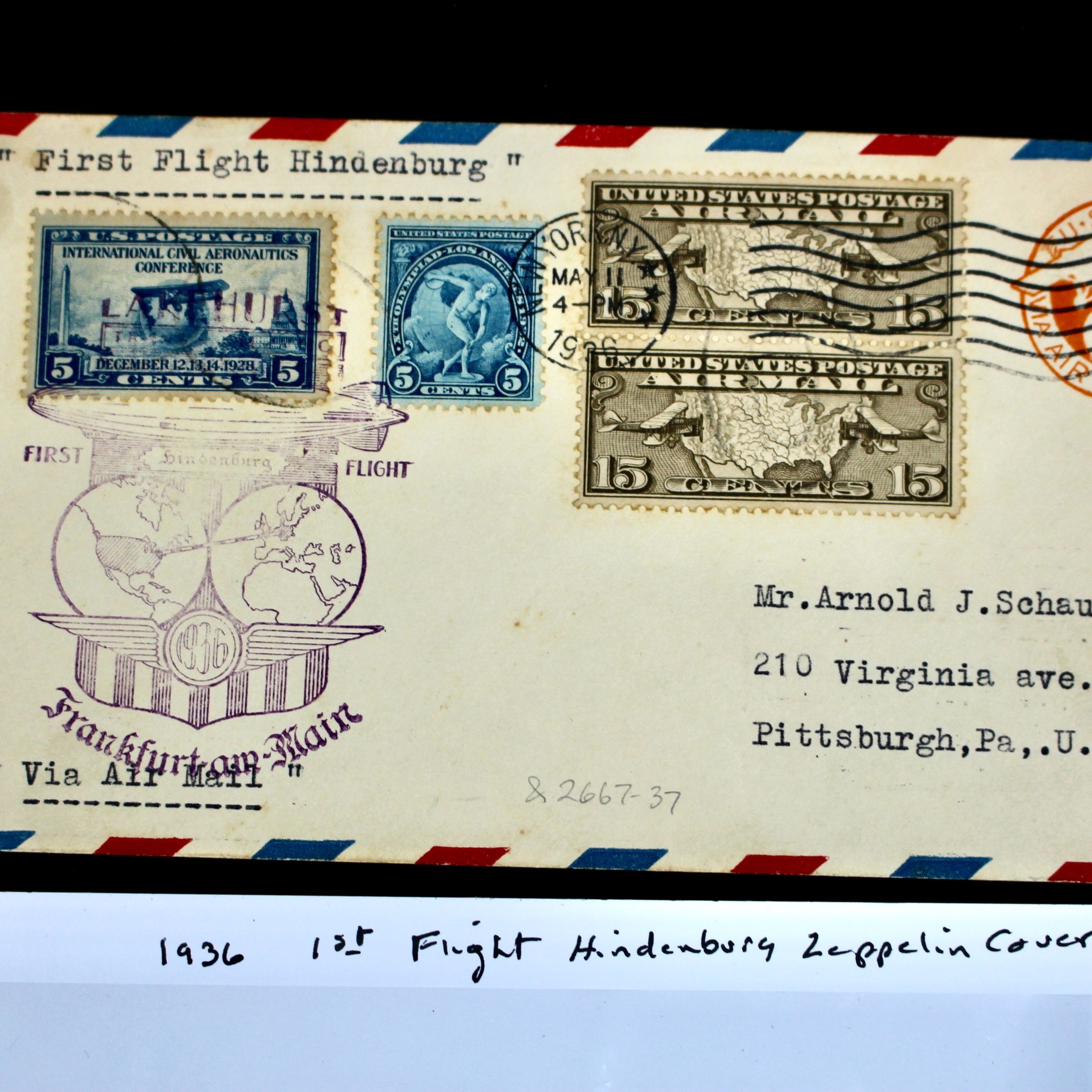 1936 First Flight Hindenburg Graf Zeppelin Postal Cover