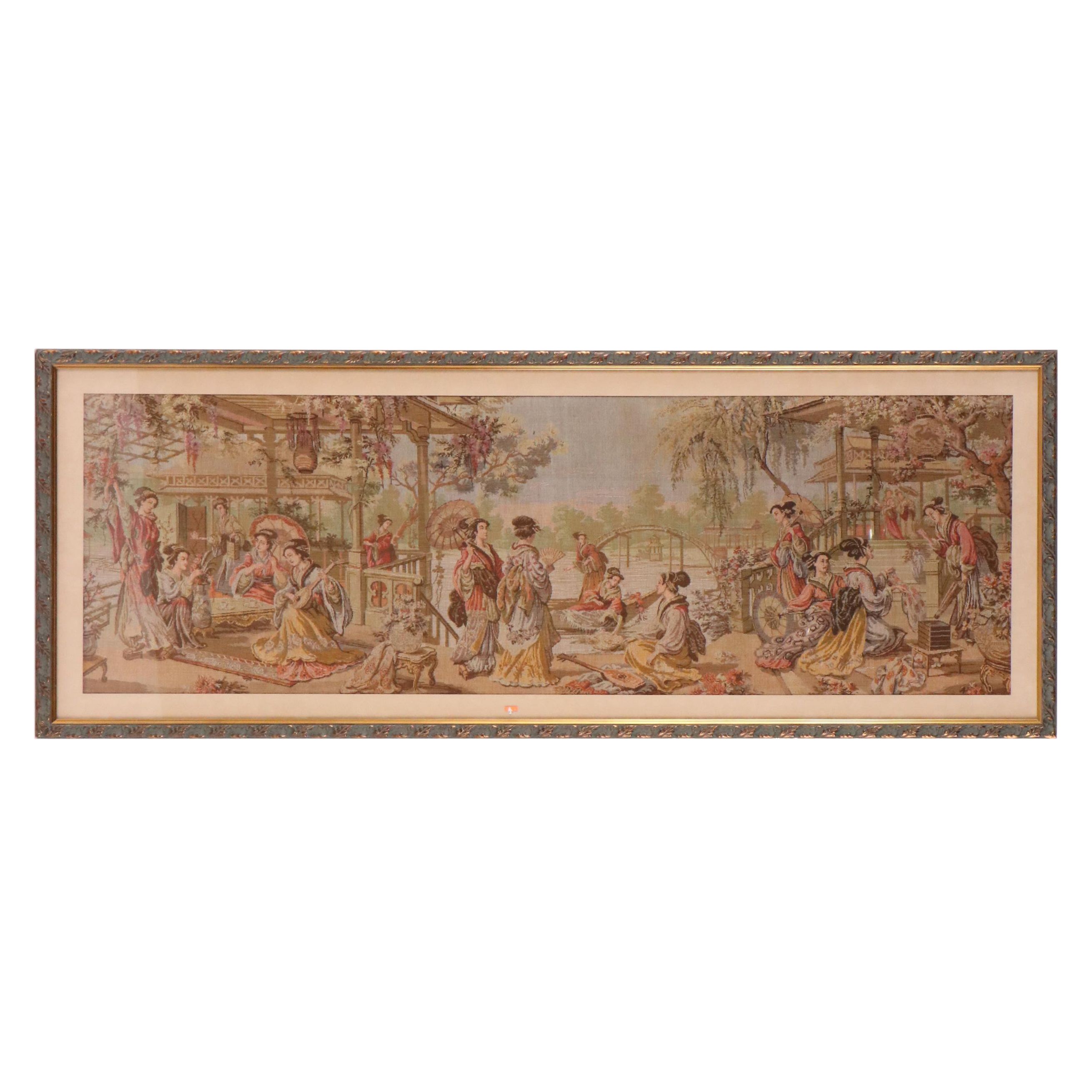 Belgian Tapestry Panel of Japanese Leisure Scene, 20th Century