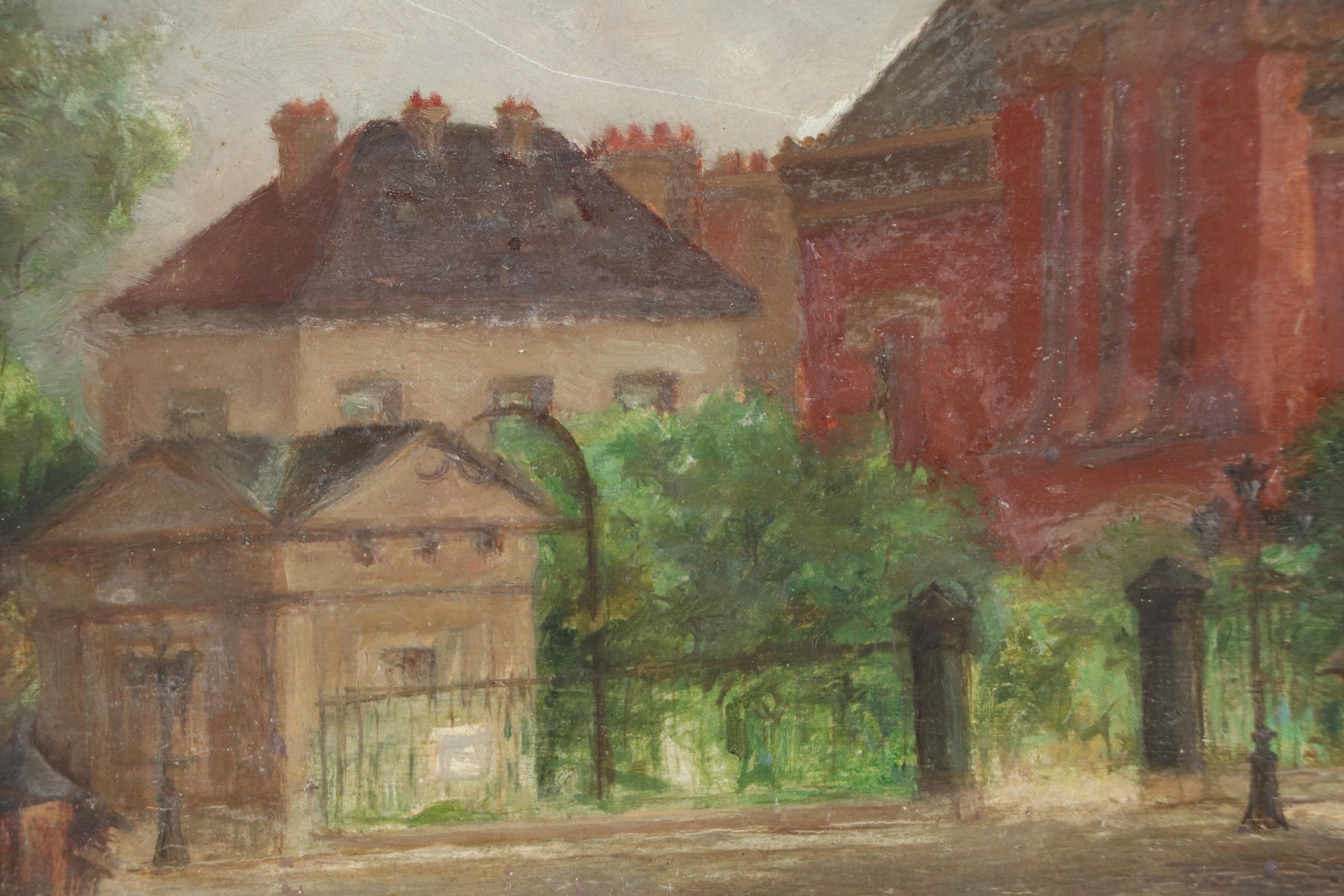 Landscape Oil Painting of European Town, Mid-20th century