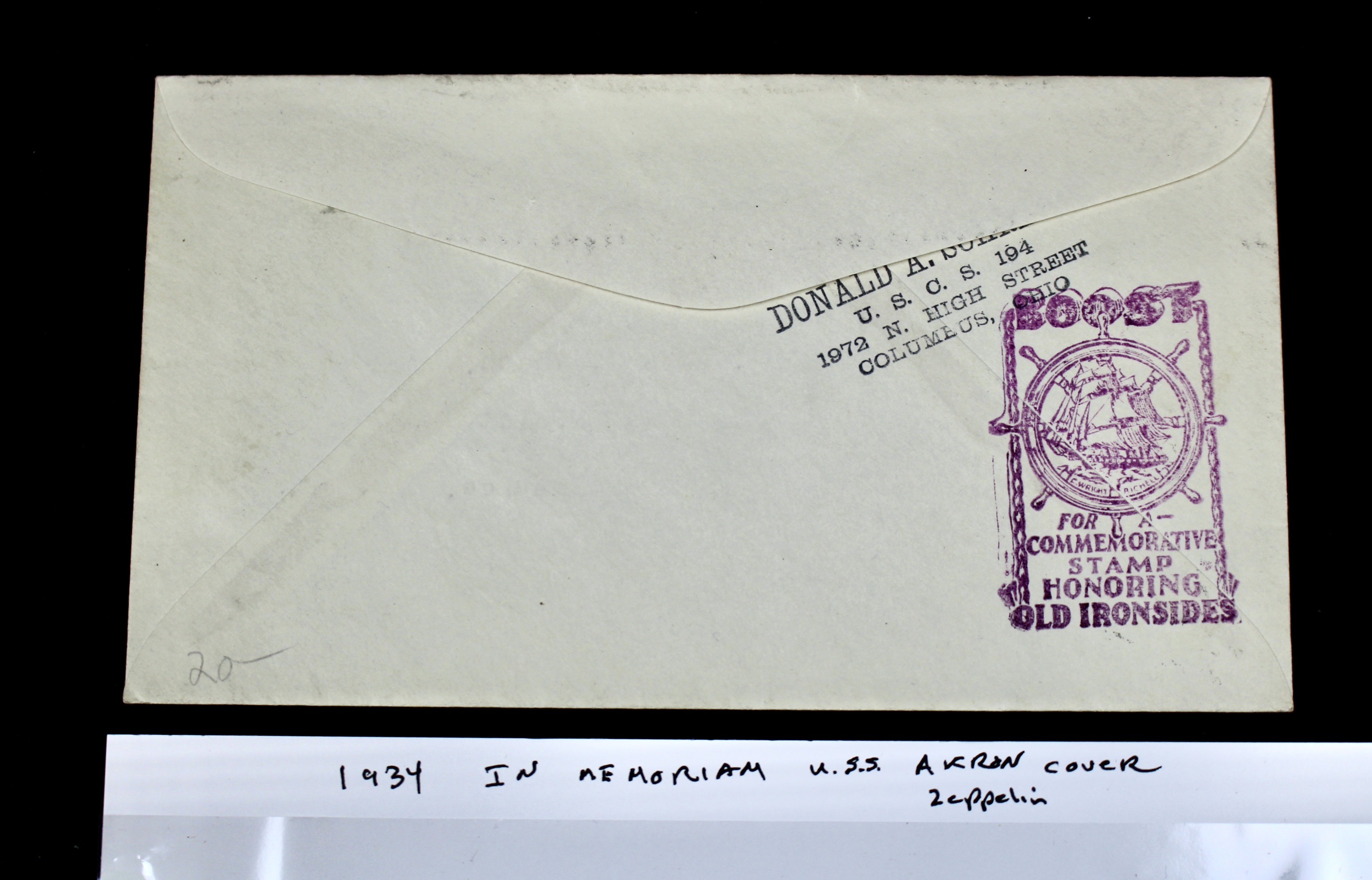 1934 "In Memoriam" USS Akron Zeppelin Postal Cover