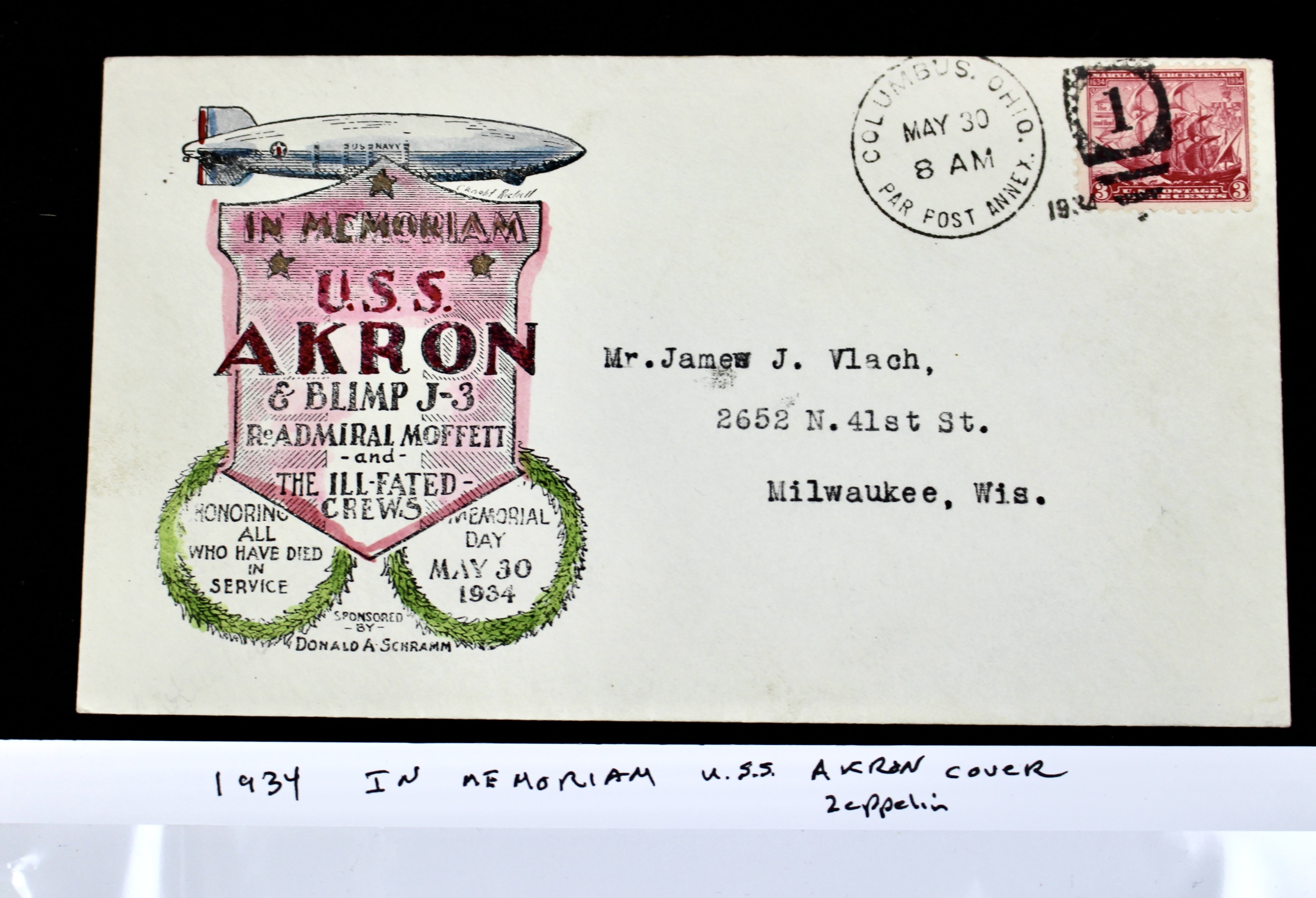 1934 "In Memoriam" USS Akron Zeppelin Postal Cover