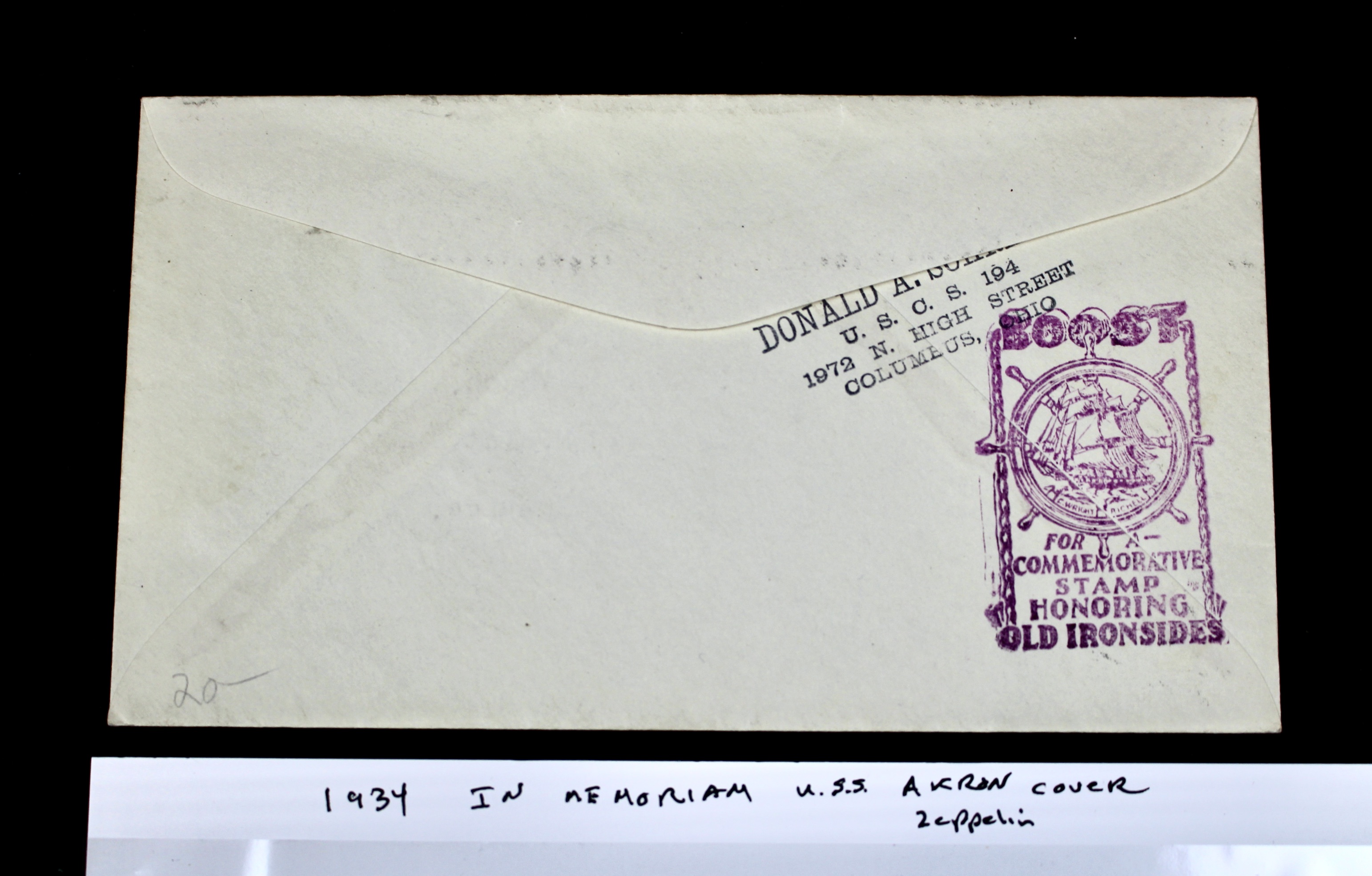 1934 "In Memoriam" USS Akron Zeppelin Postal Cover