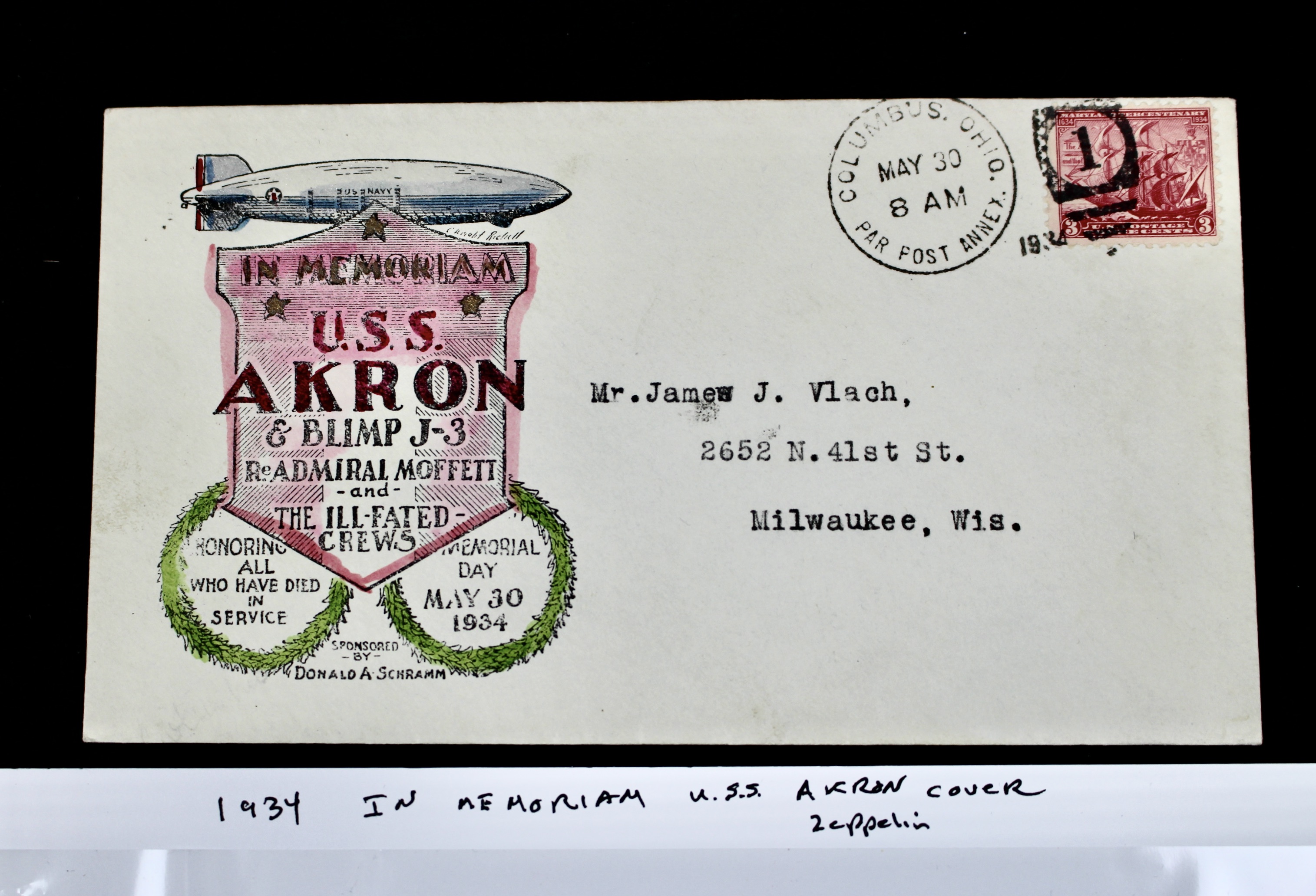 1934 "In Memoriam" USS Akron Zeppelin Postal Cover