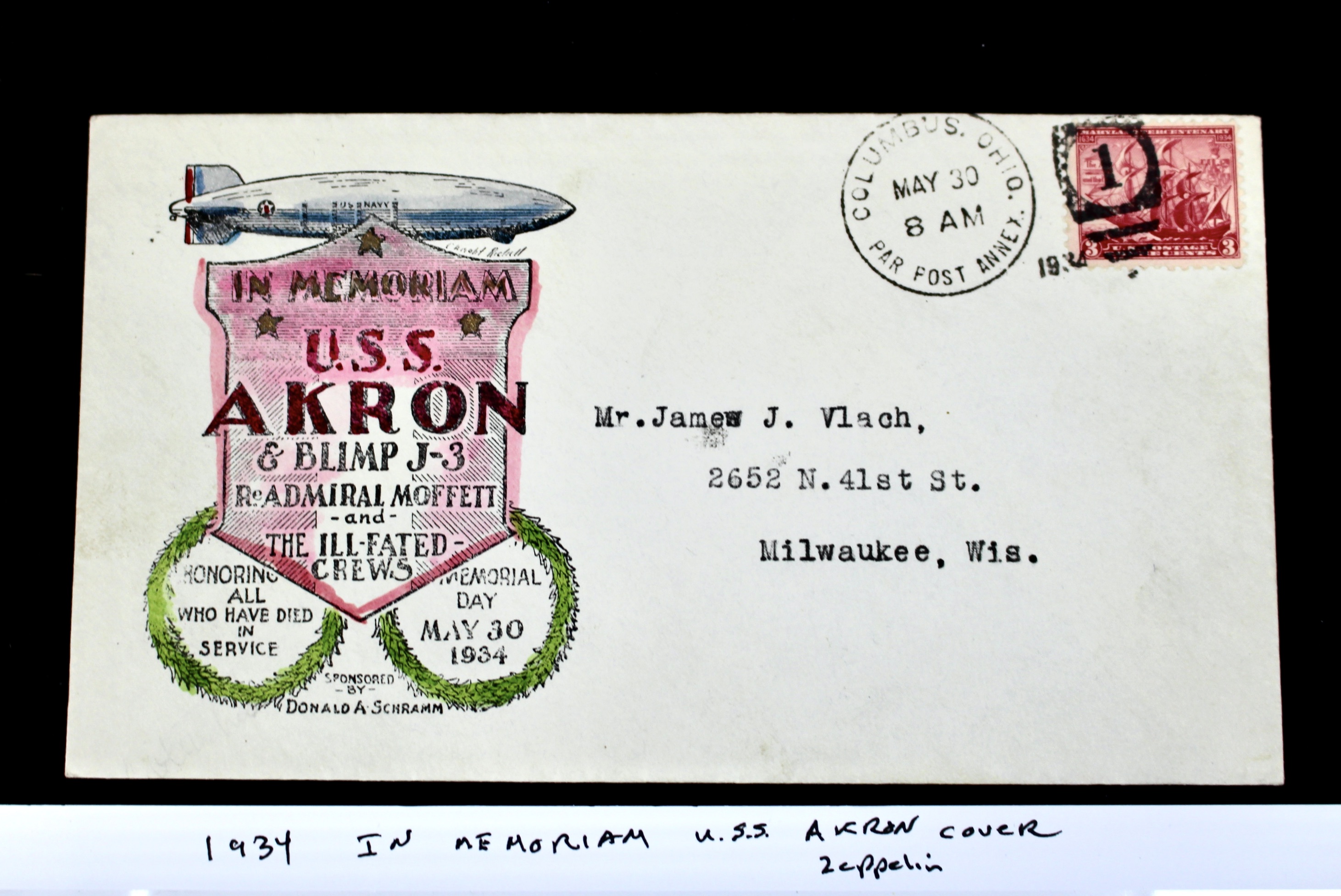1934 "In Memoriam" USS Akron Zeppelin Postal Cover