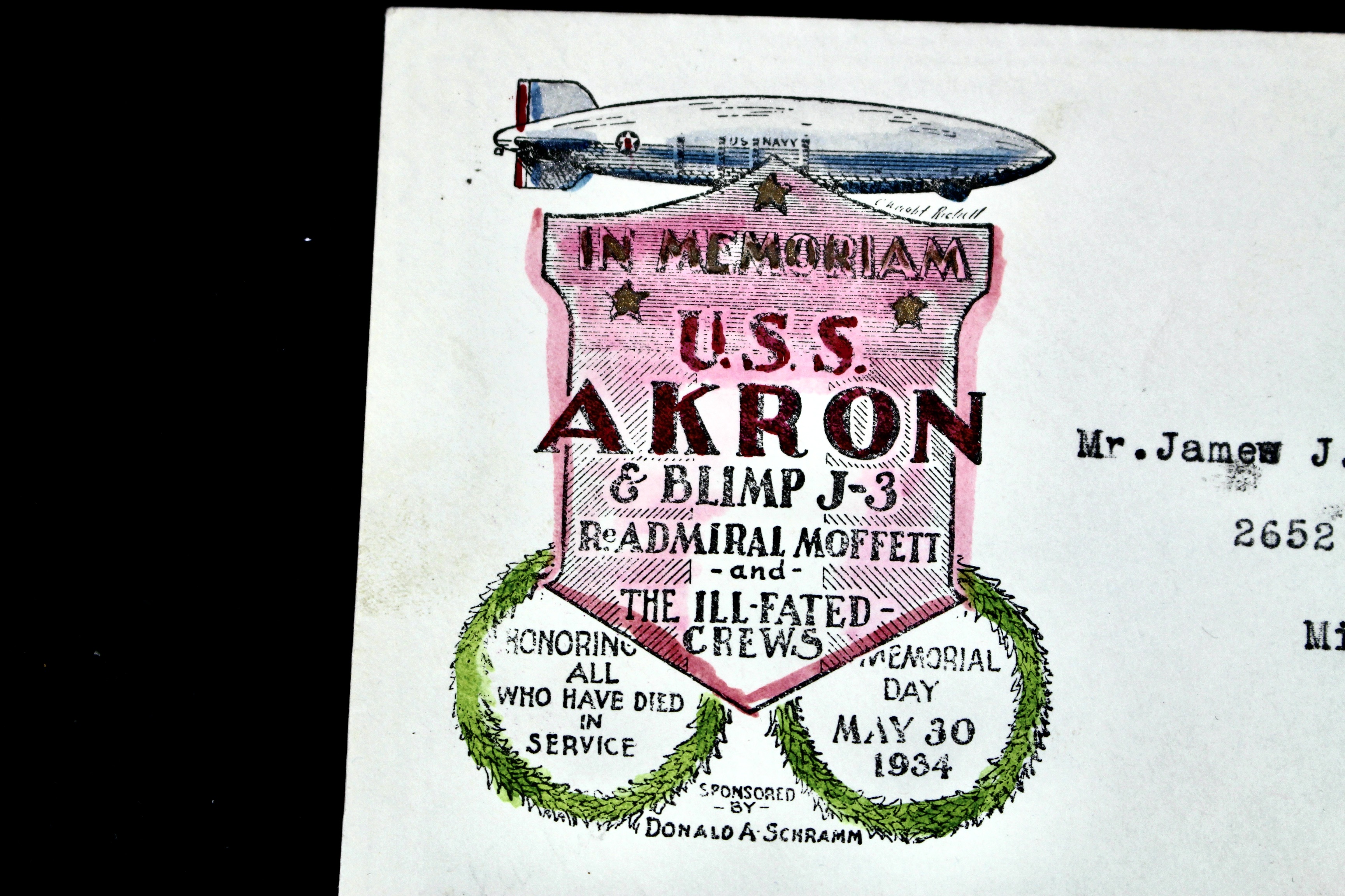 1934 "In Memoriam" USS Akron Zeppelin Postal Cover
