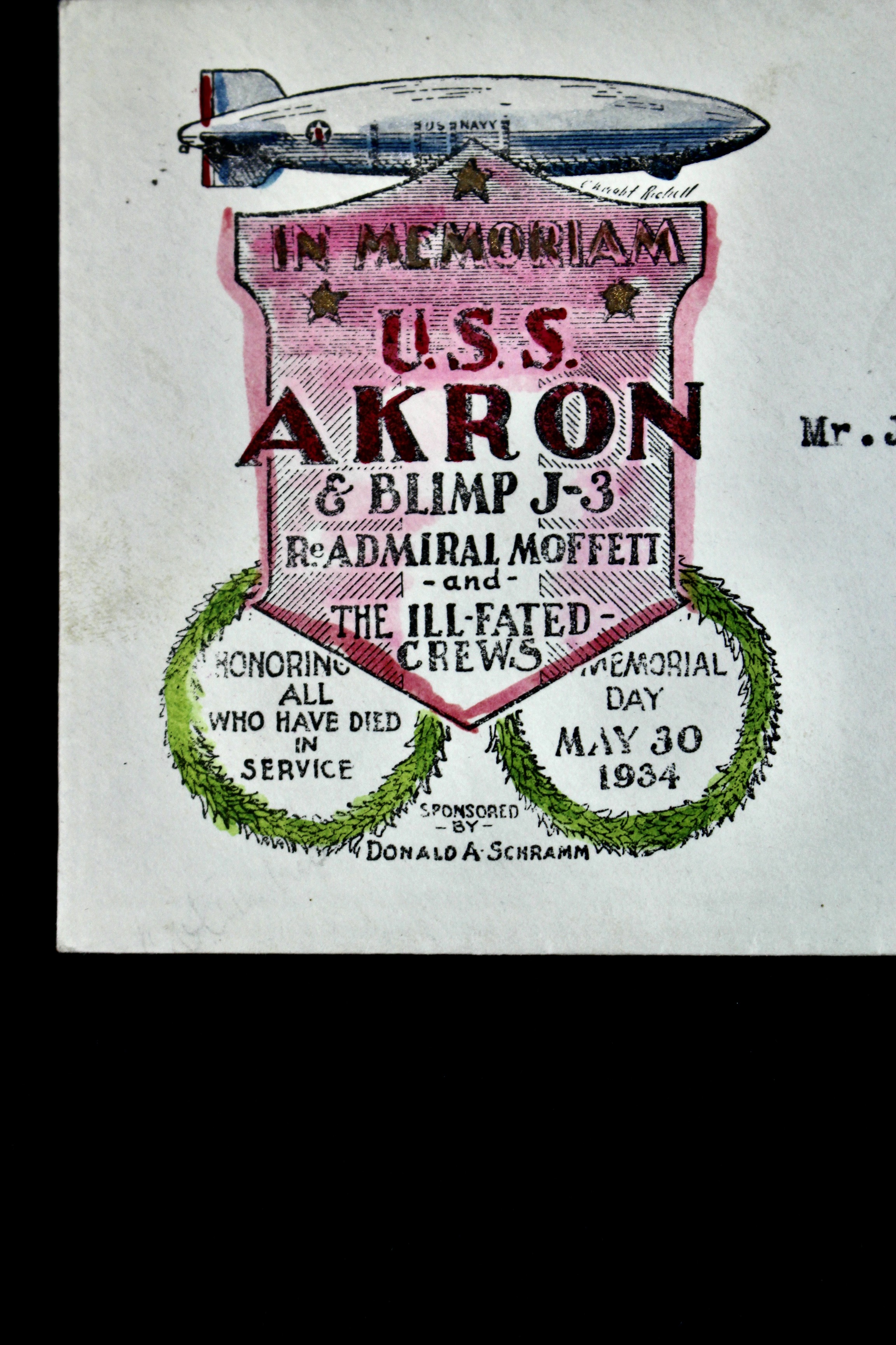 1934 "In Memoriam" USS Akron Zeppelin Postal Cover