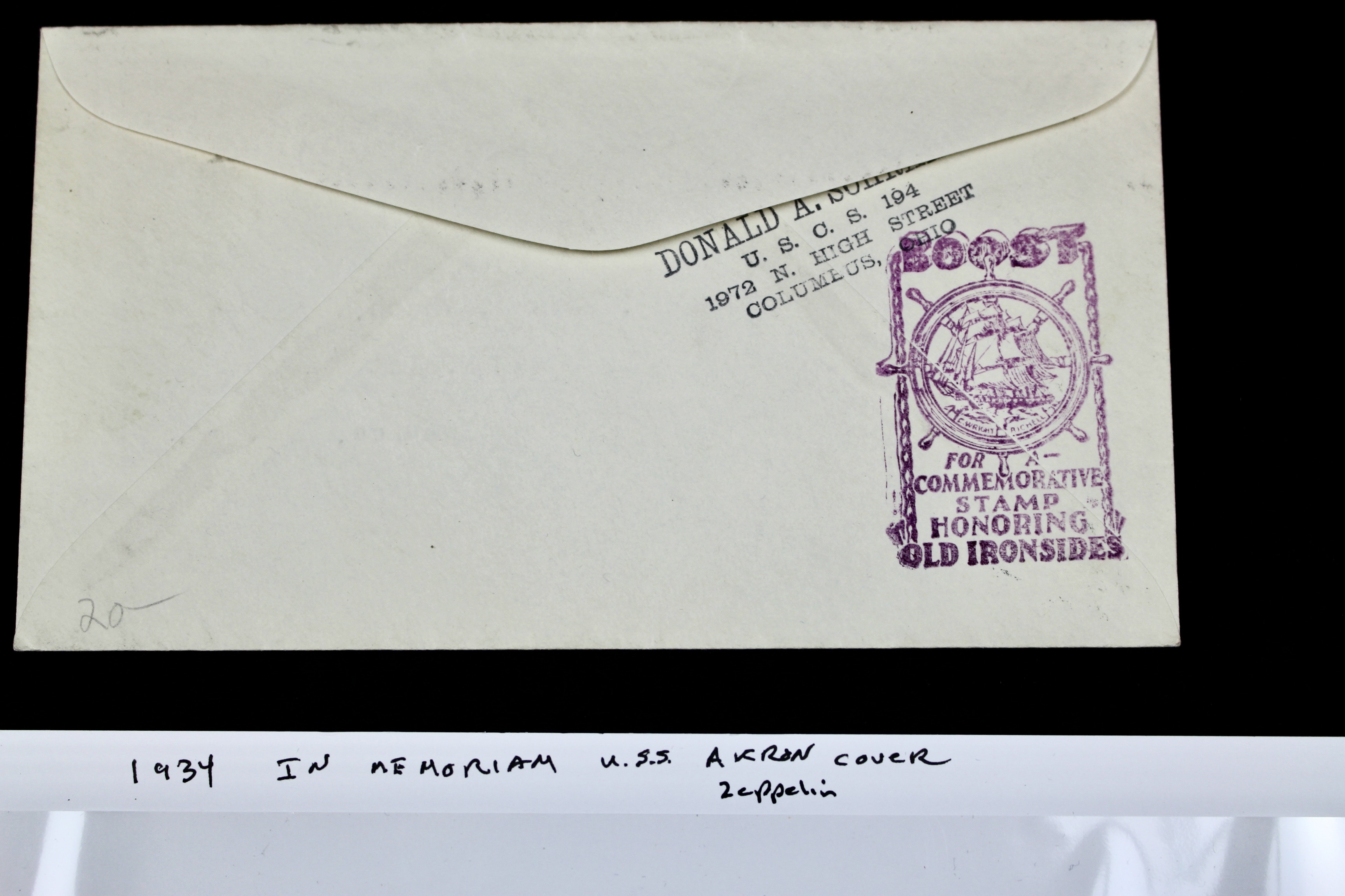 1934 "In Memoriam" USS Akron Zeppelin Postal Cover