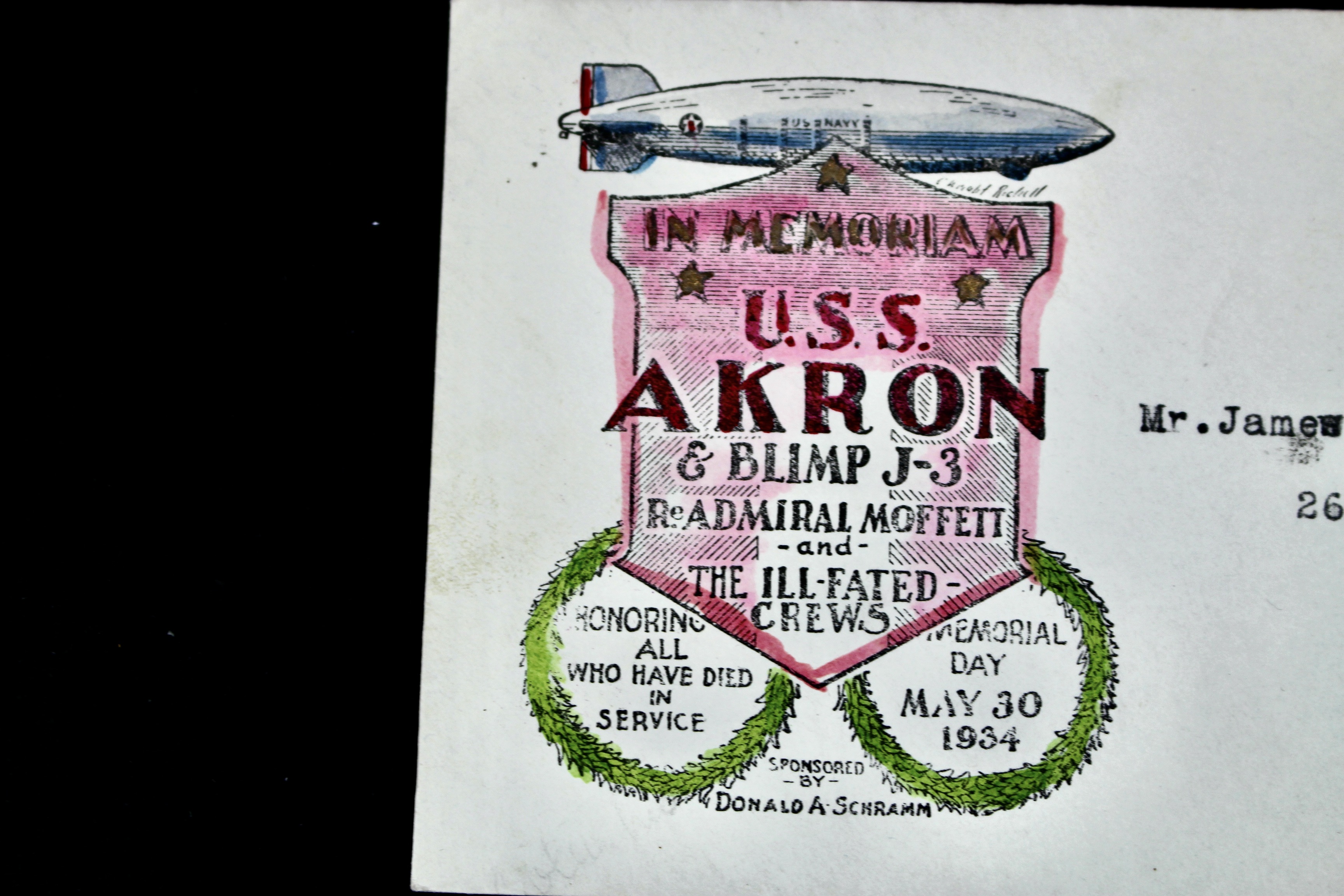 1934 "In Memoriam" USS Akron Zeppelin Postal Cover
