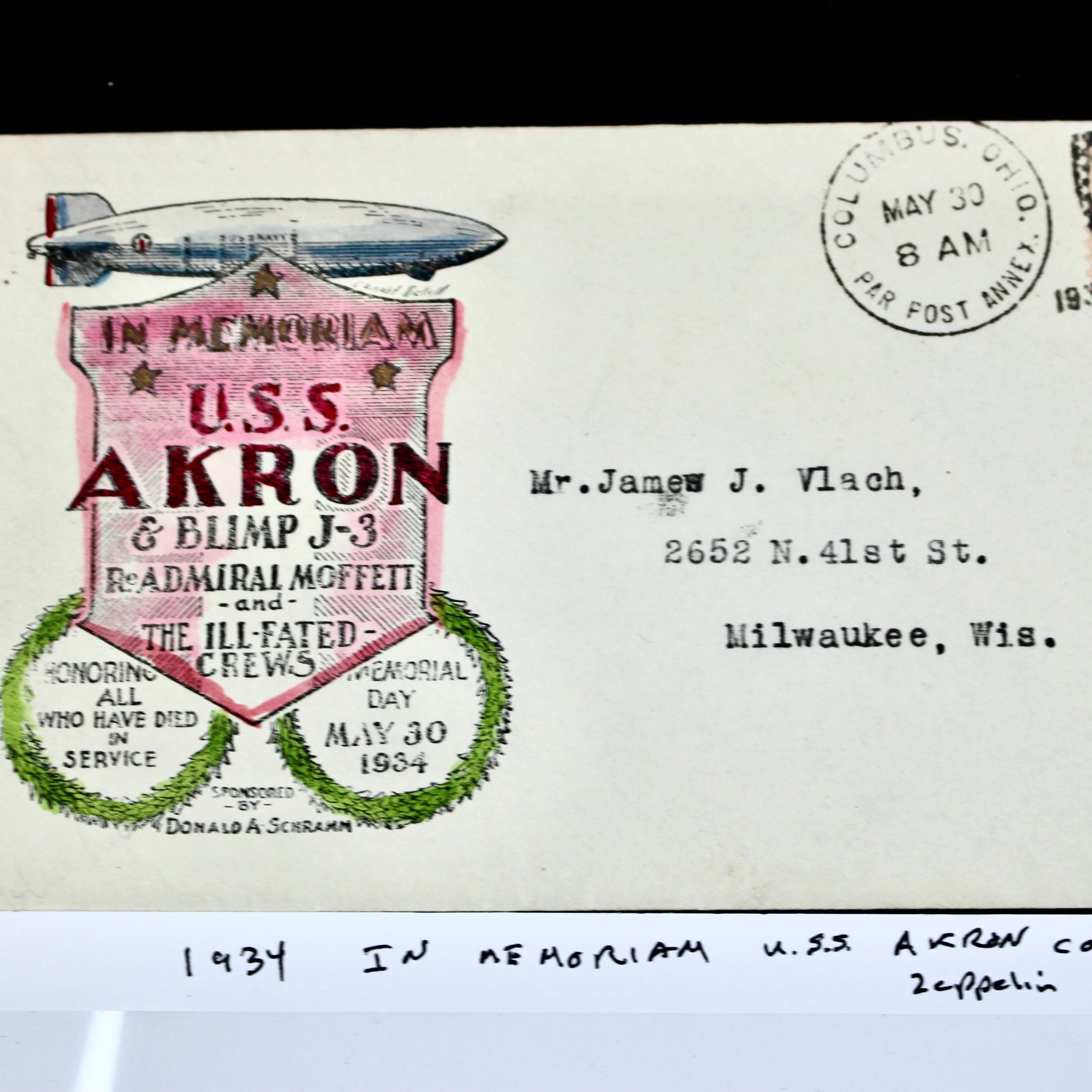 1934 "In Memoriam" USS Akron Zeppelin Postal Cover