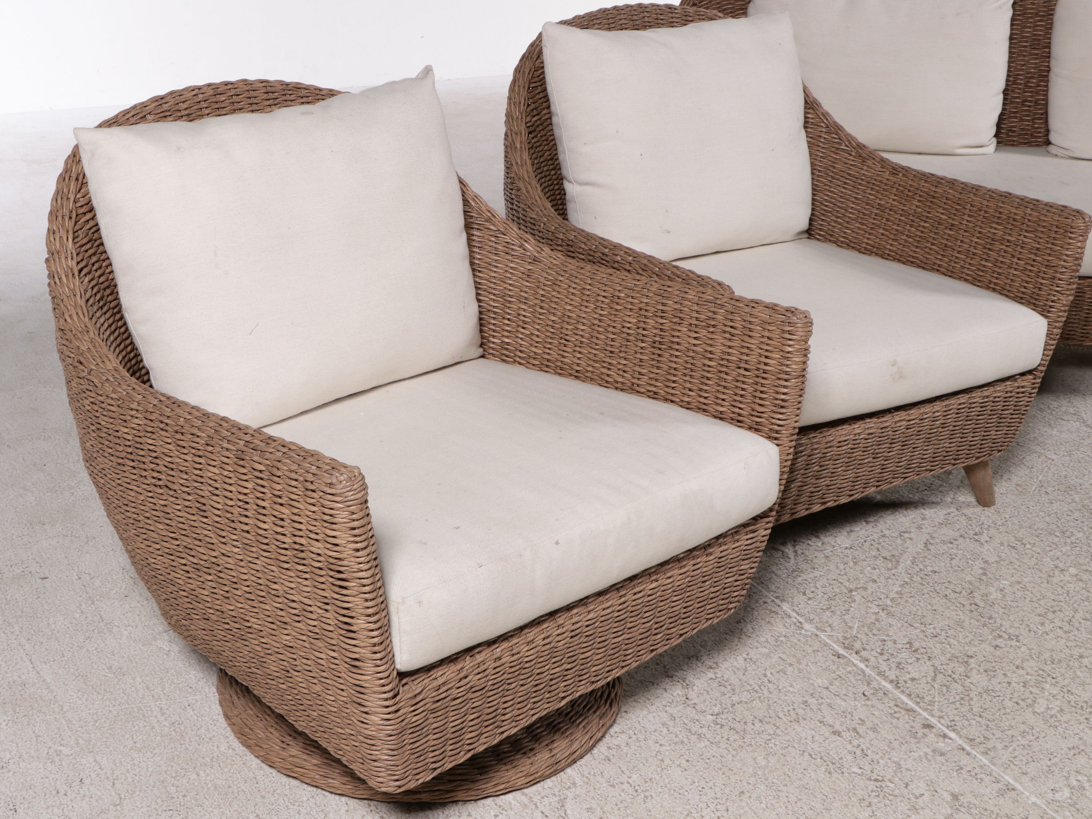 Modern Resin Wicker Patio Lounge Set with Settee, Armchairs and Coffee Table