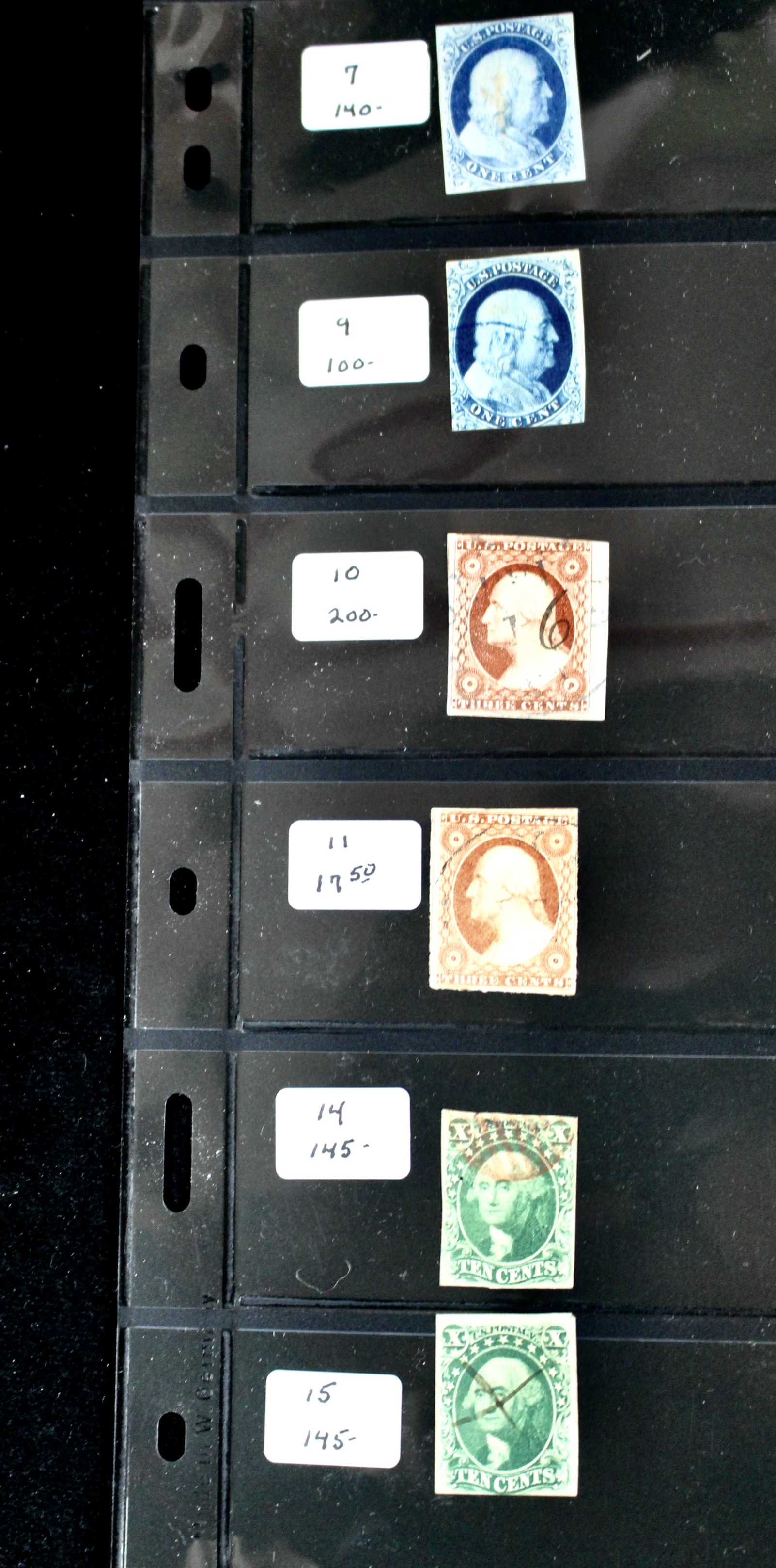 Seven Different Early Imperforate U.S. Postage Stamps