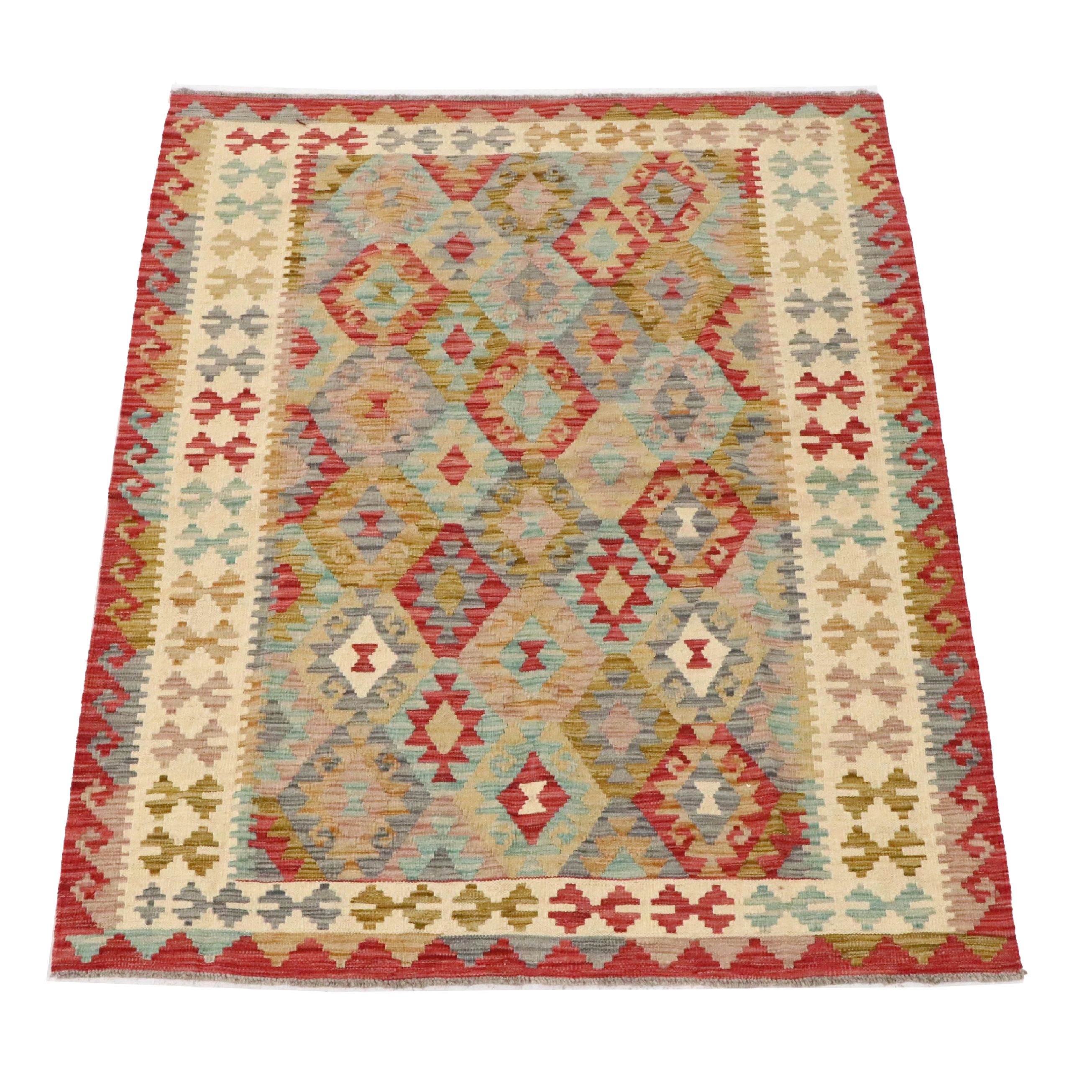 5'1 x 6'10 Handwoven Pakistani Kilim Area Rug