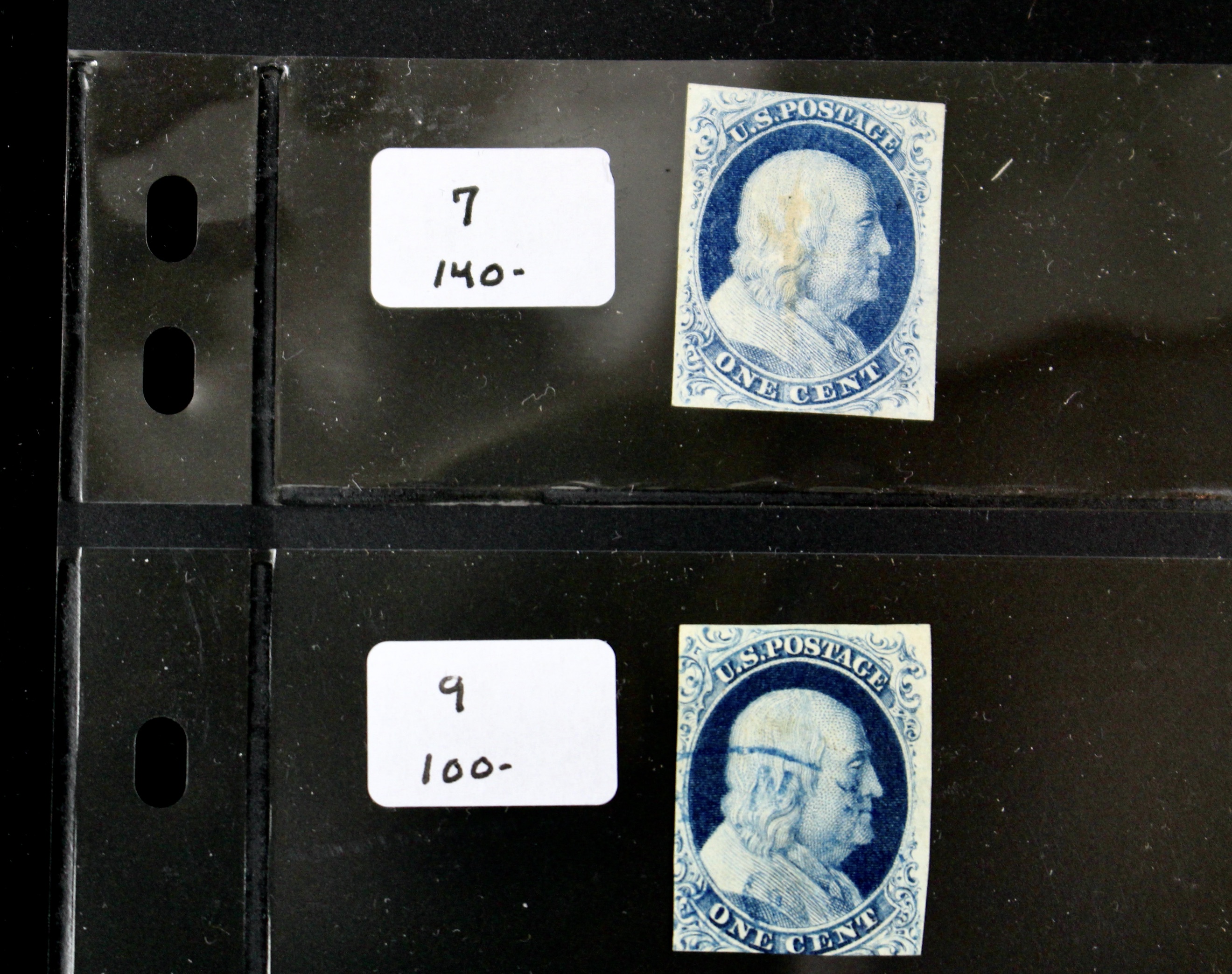 Seven Different Early Imperforate U.S. Postage Stamps