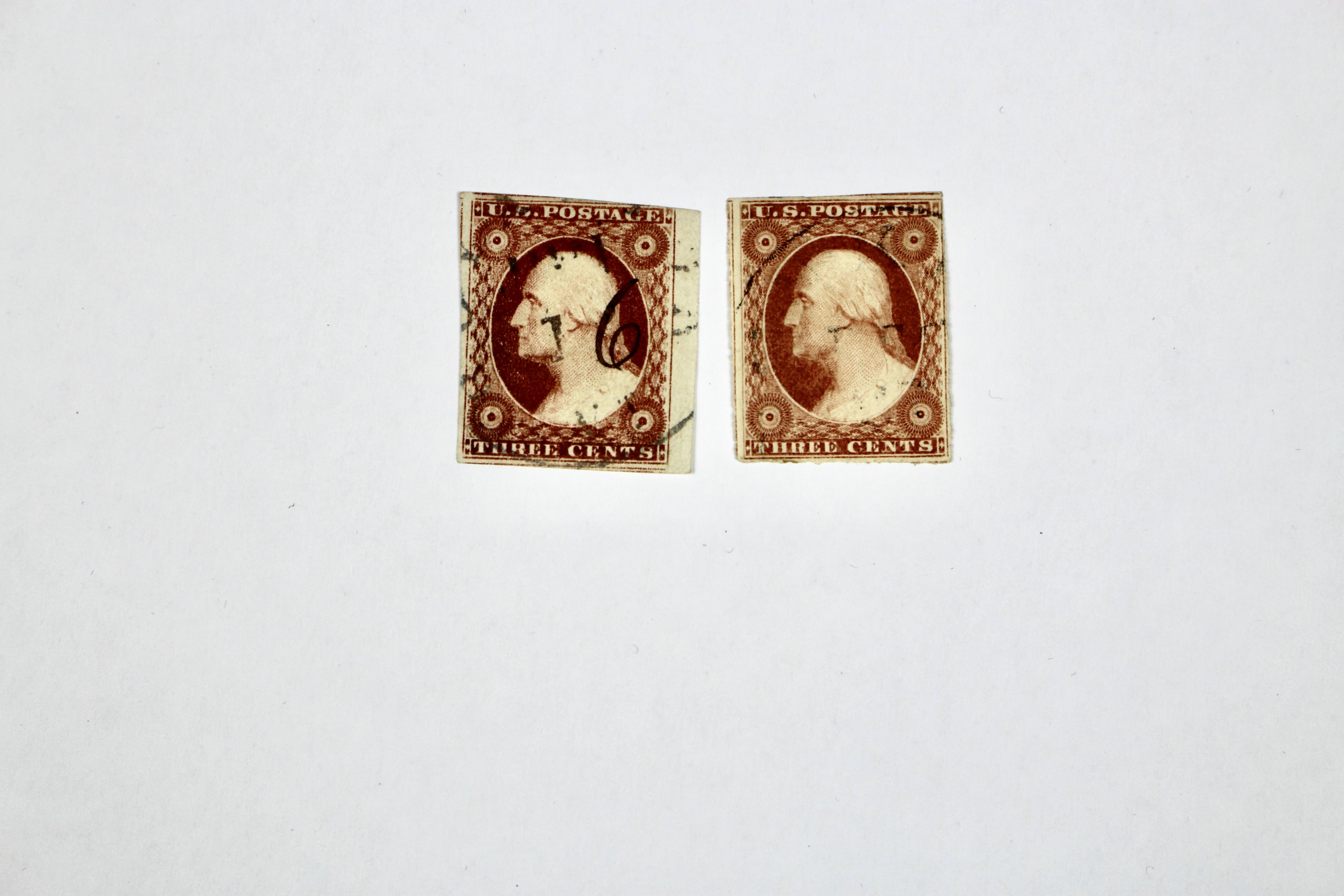 Seven Different Early Imperforate U.S. Postage Stamps