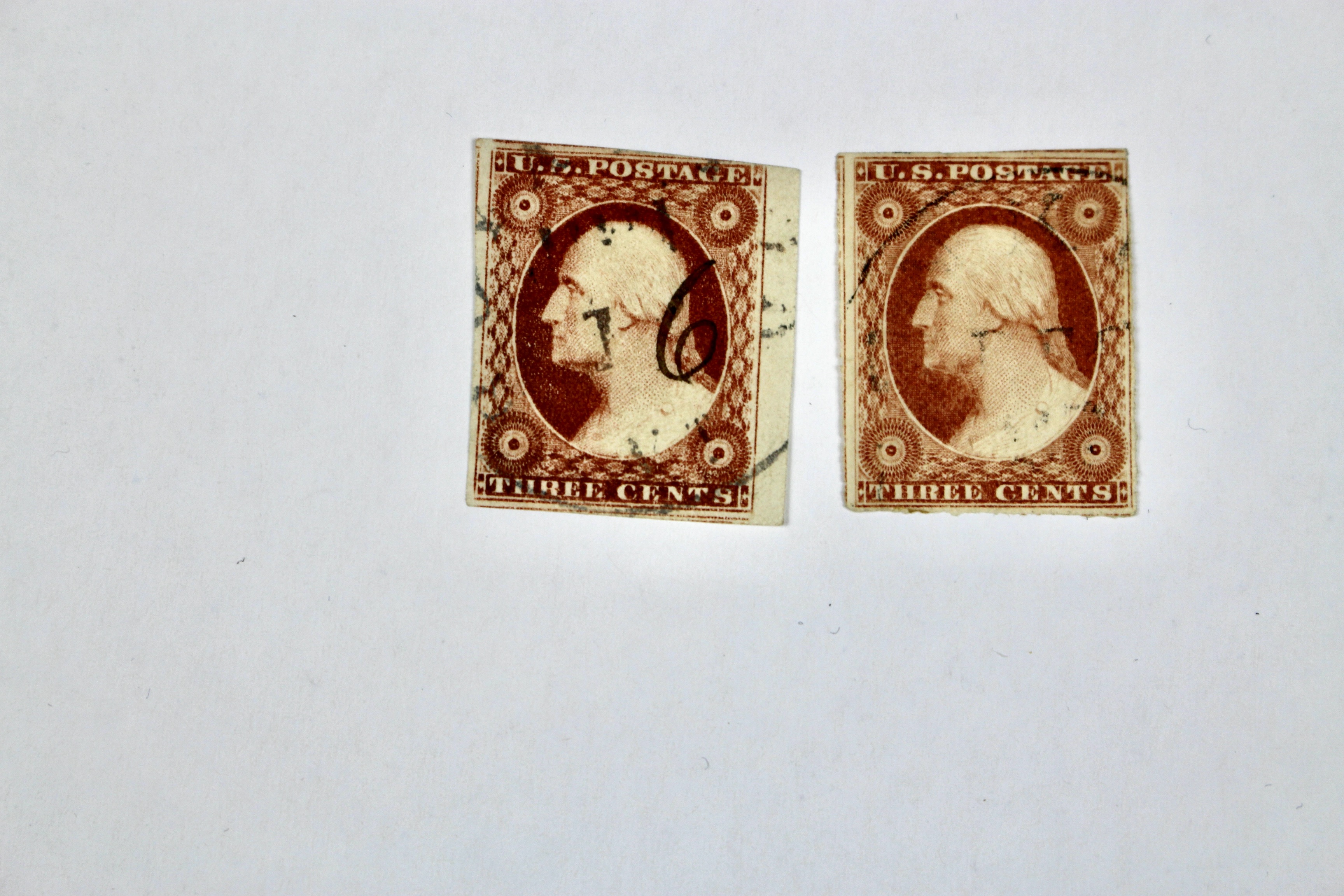 Seven Different Early Imperforate U.S. Postage Stamps