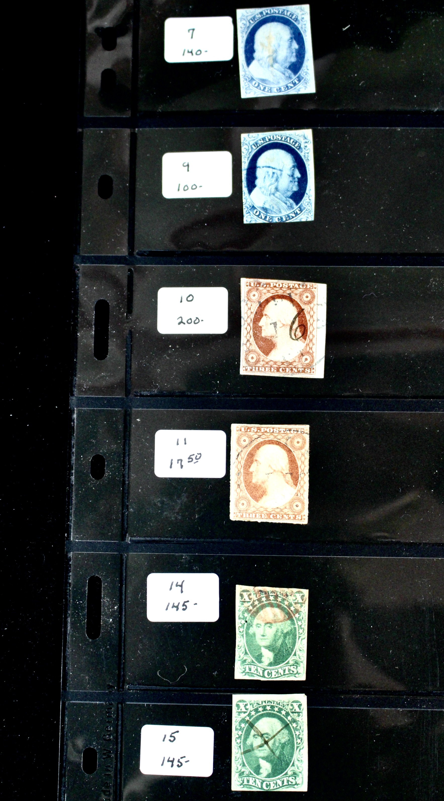 Seven Different Early Imperforate U.S. Postage Stamps