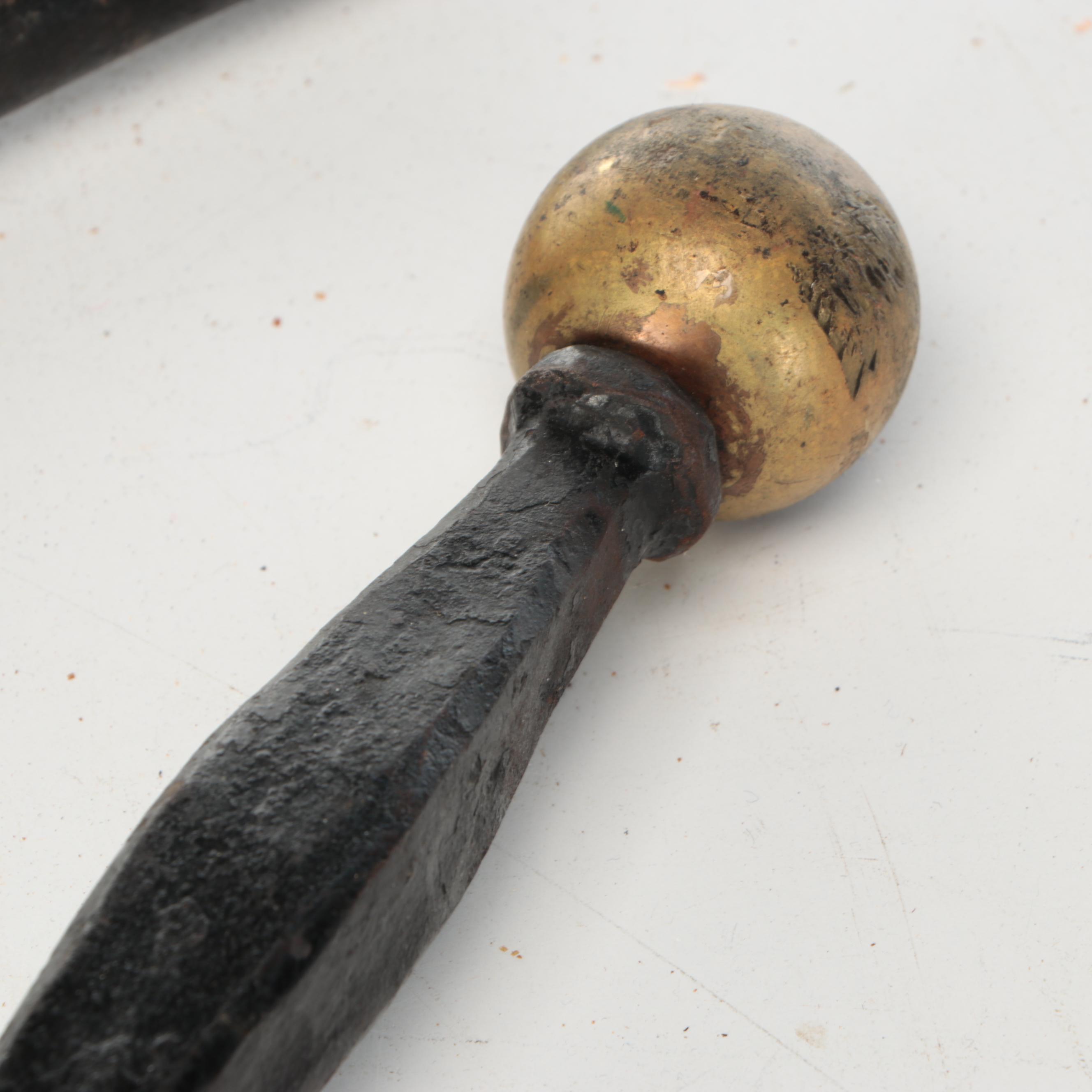 Arts & Crafts Style Wrought Iron Fireplace Tools and Straw Brooms, 20th Century