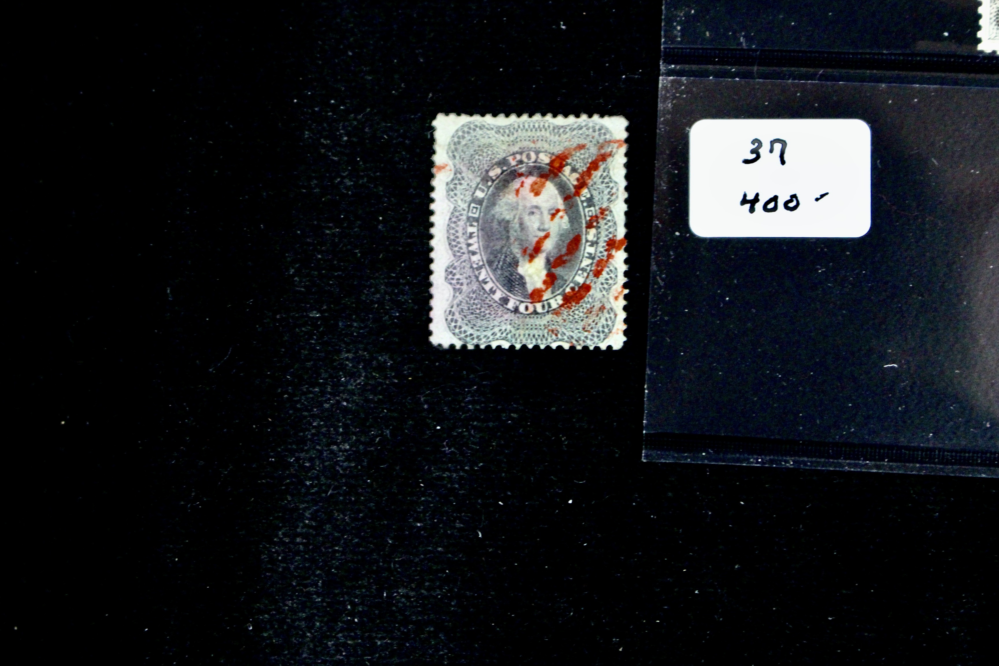 Four Early U.S. Postage Stamps, Scott 36, 36b, 37, and 38