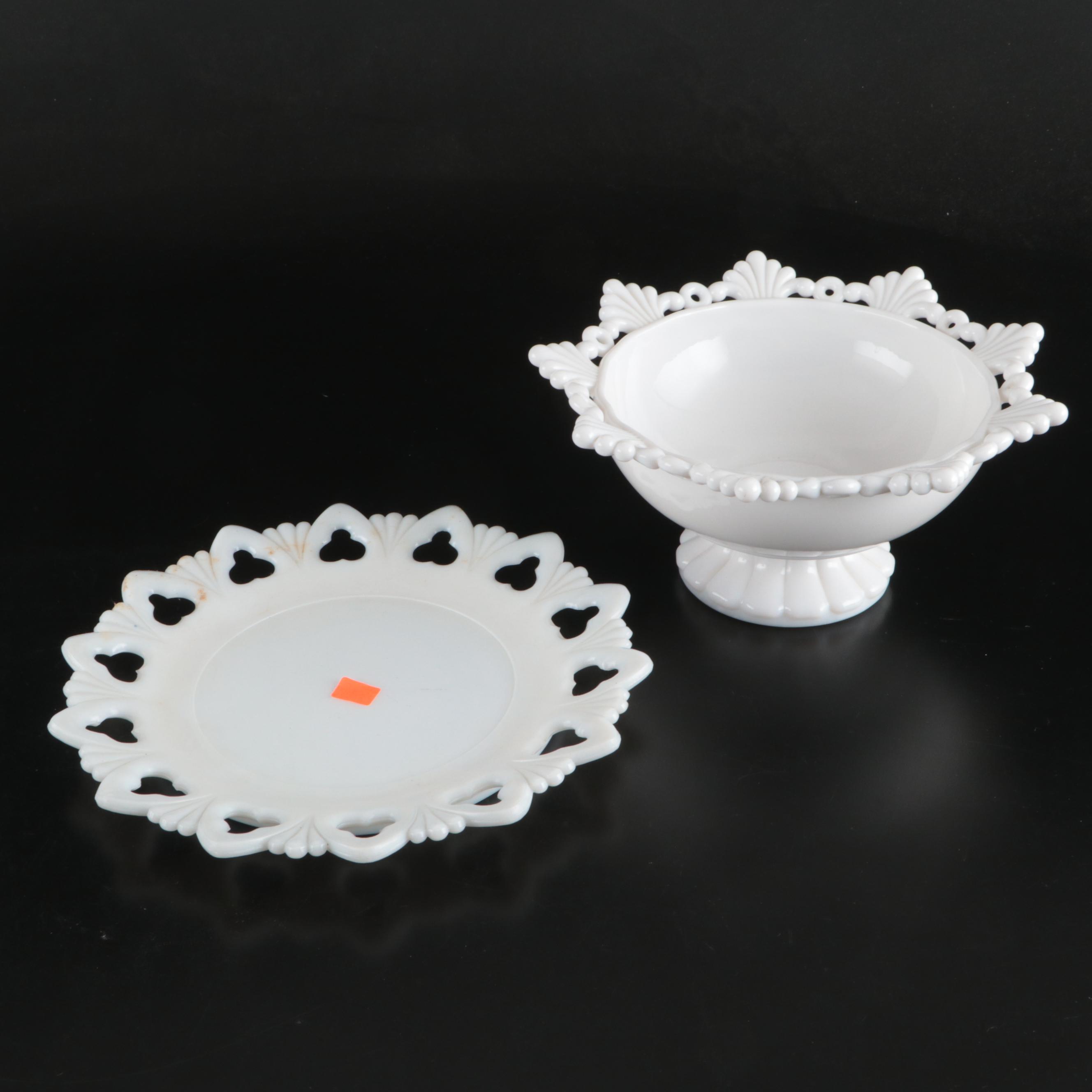 Fenton Milk Glass Basket, Pierceware Milk Glass Bowl, and More Table Accessories
