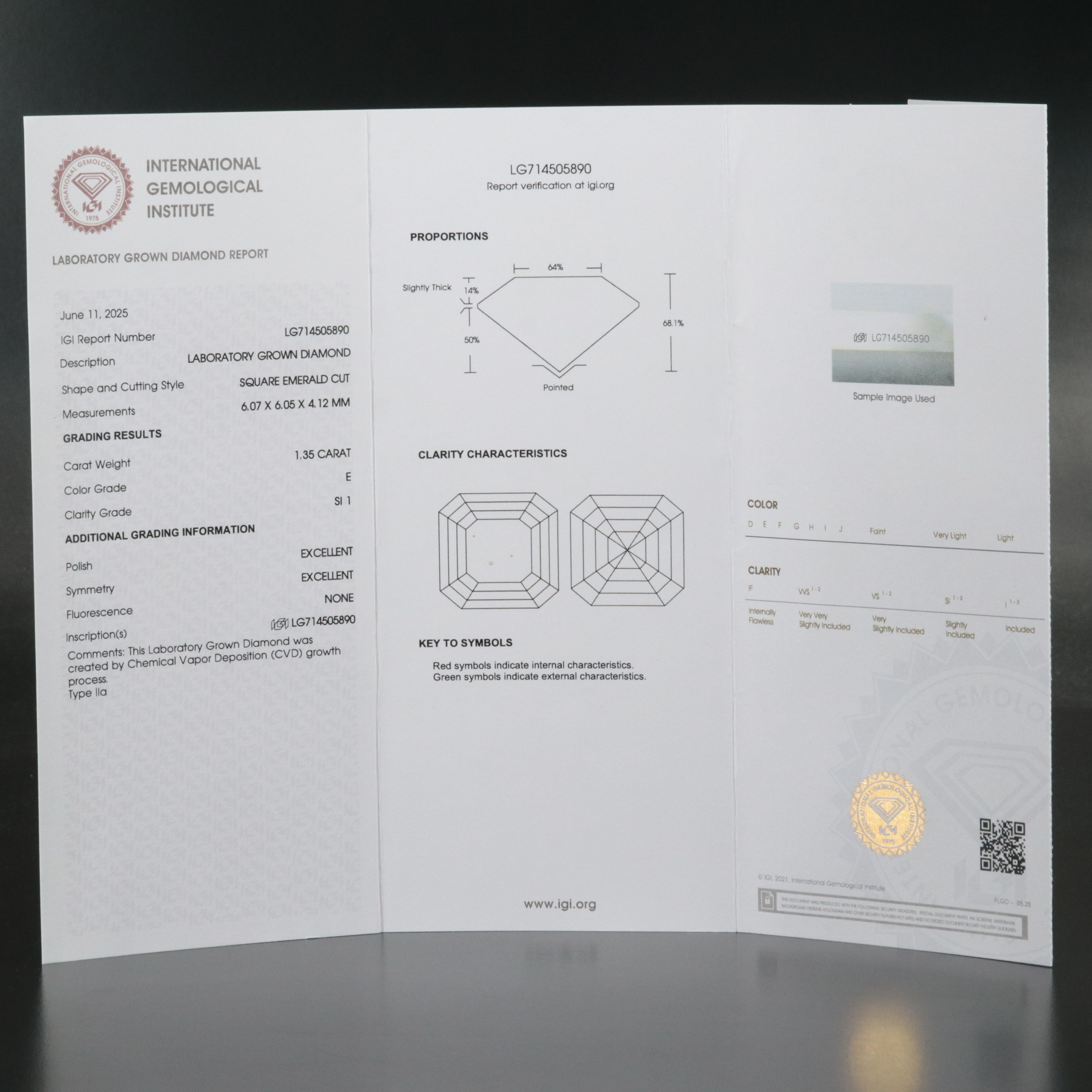 Loose 1.35 CT Lab Grown Diamond with IGI Report