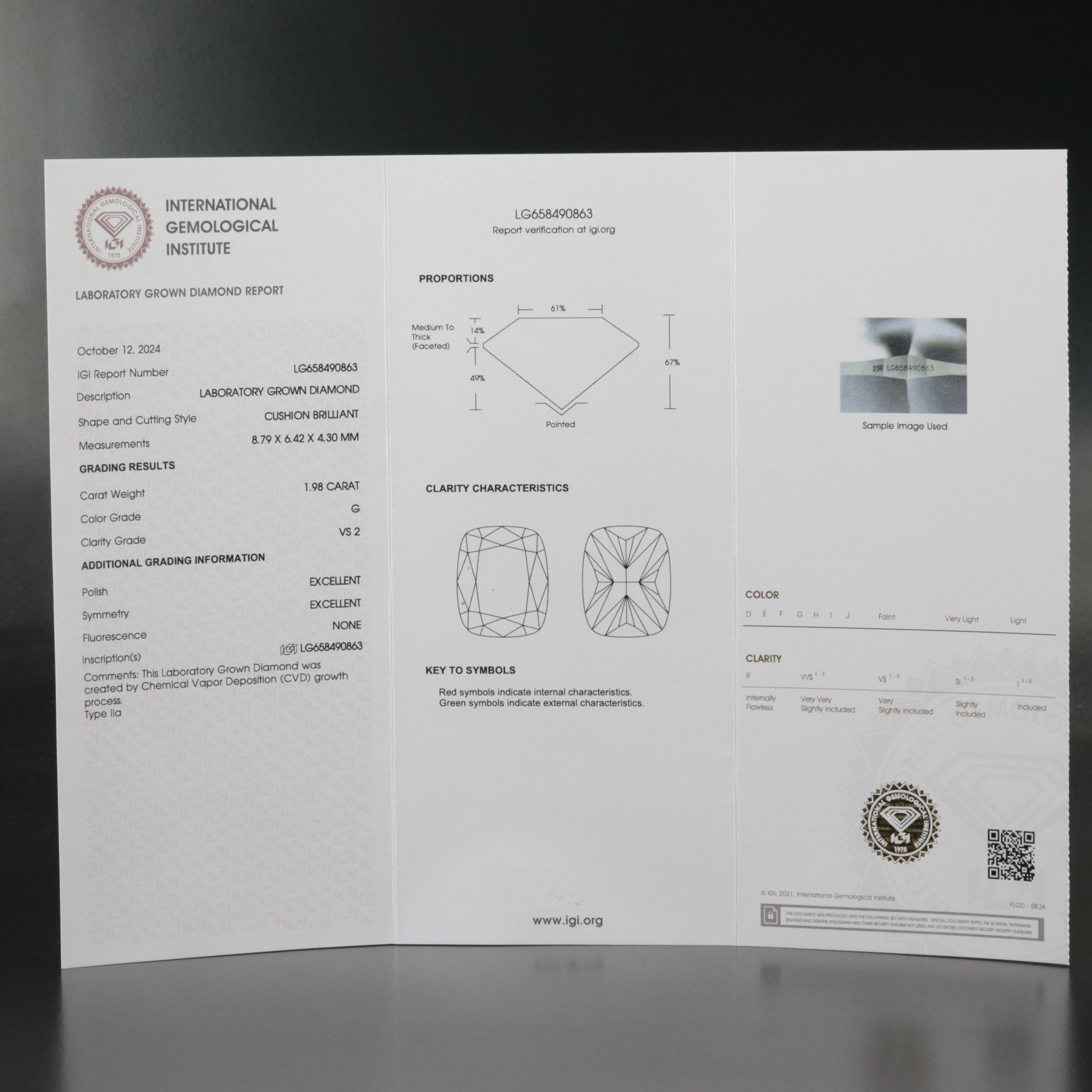 Loose 1.98 CT Lab Grown Diamond with IGI Report