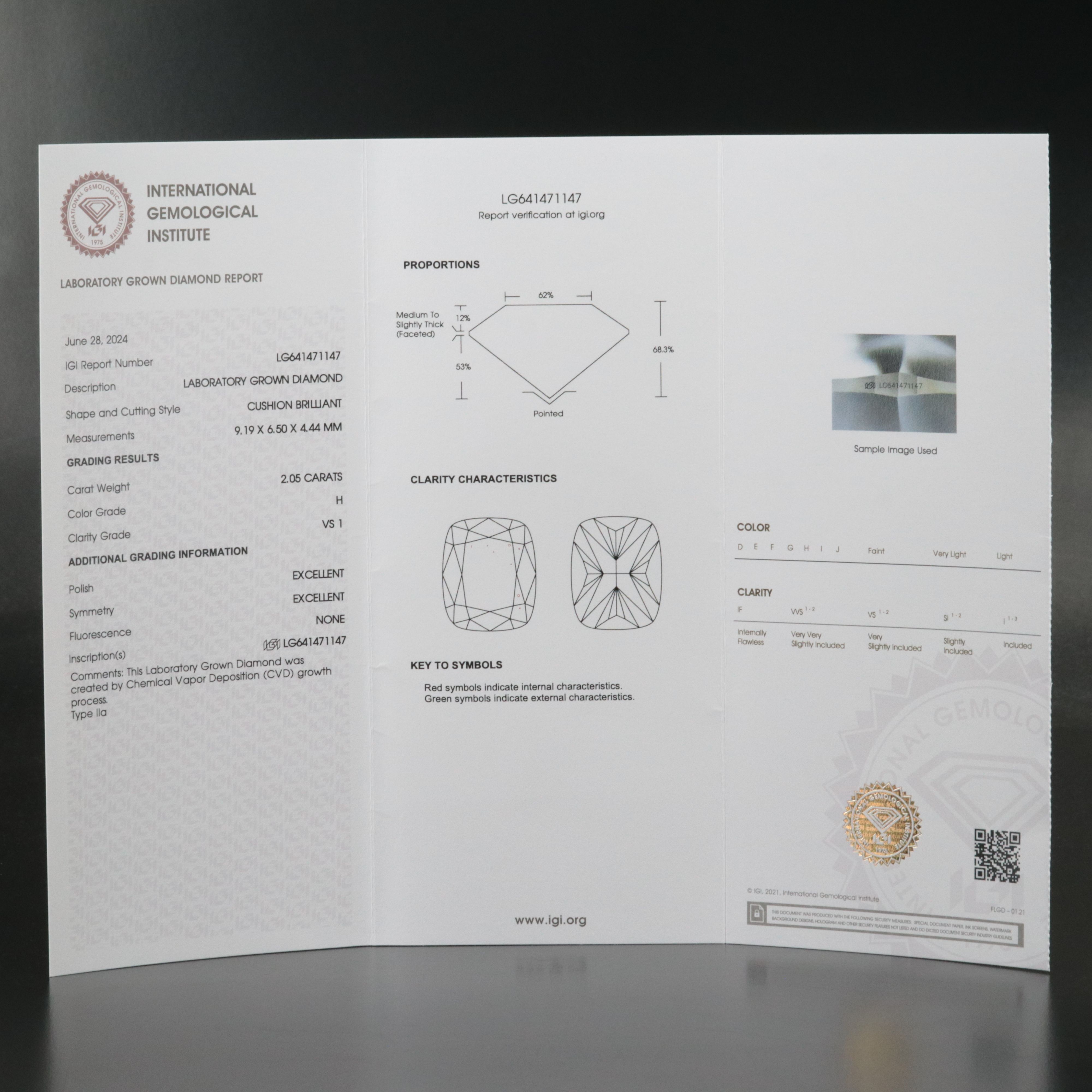 Loose 2.05 CT Lab Grown Diamond with IGI Report