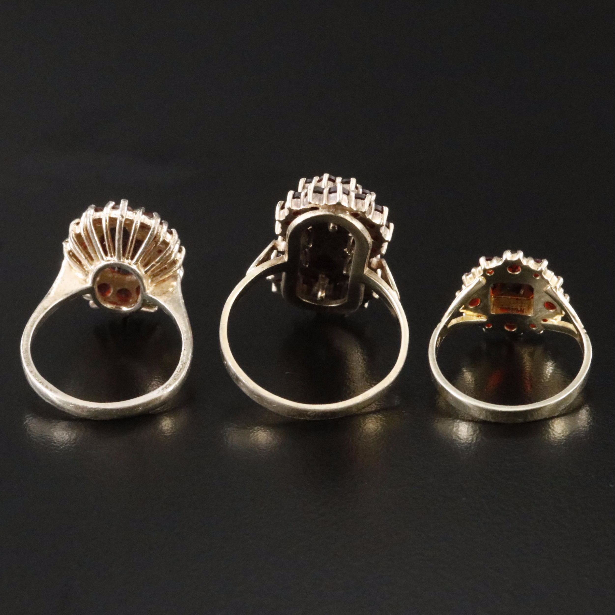 Czech 900 Silver and Sterling Bohemian Garnet Rings Including Vintage