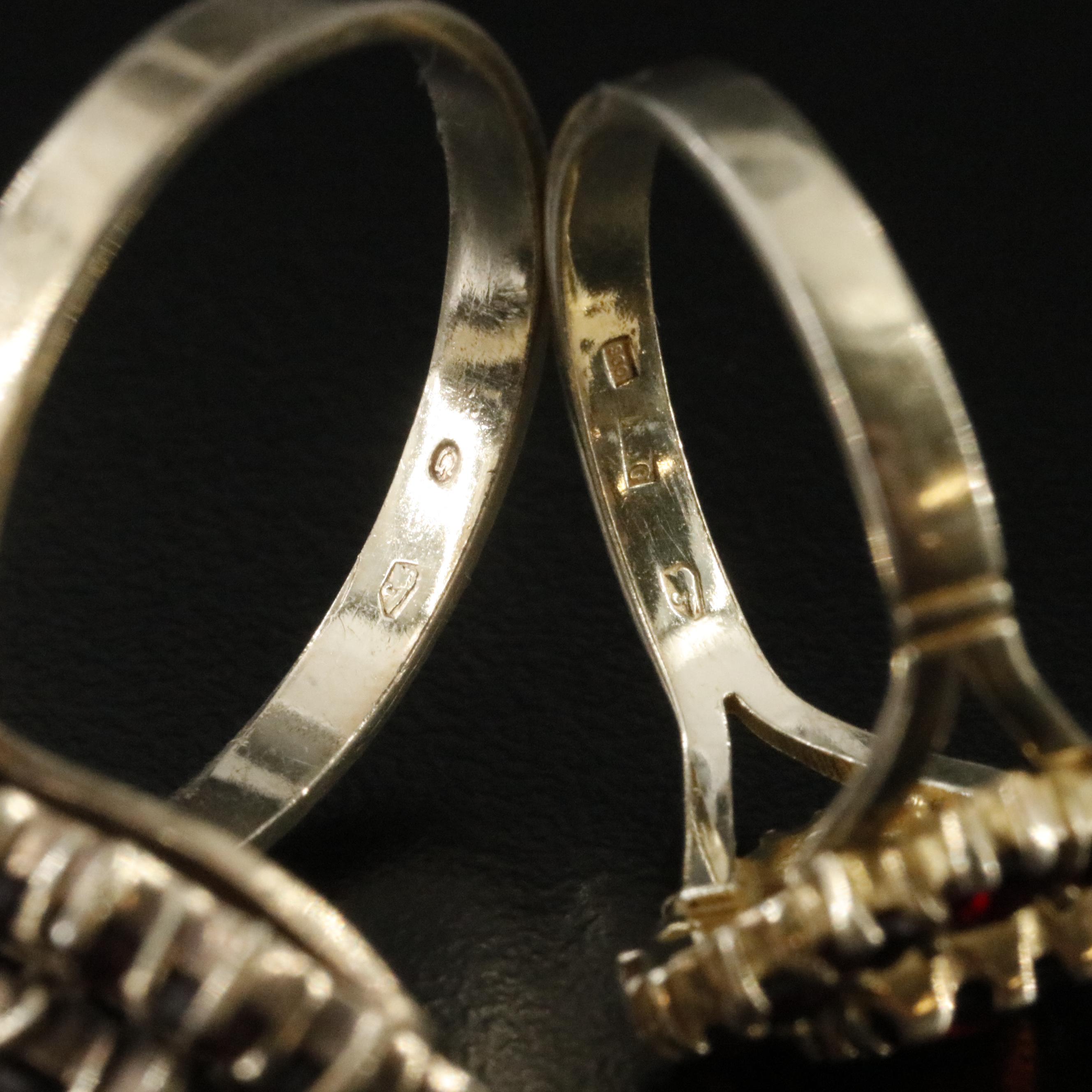 Czech 900 Silver and Sterling Bohemian Garnet Rings Including Vintage