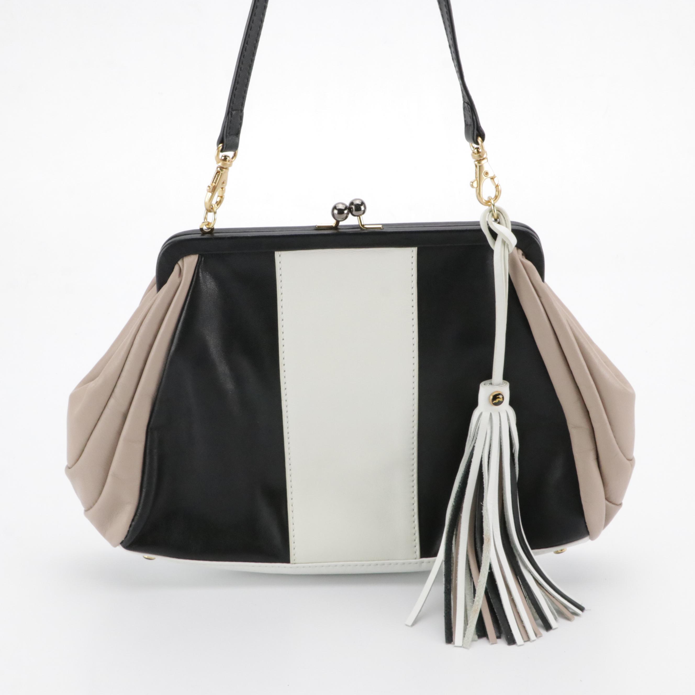 Koret Tricolor Leather Kisslock Frame Bag with Tassel and Lug Wings Bag