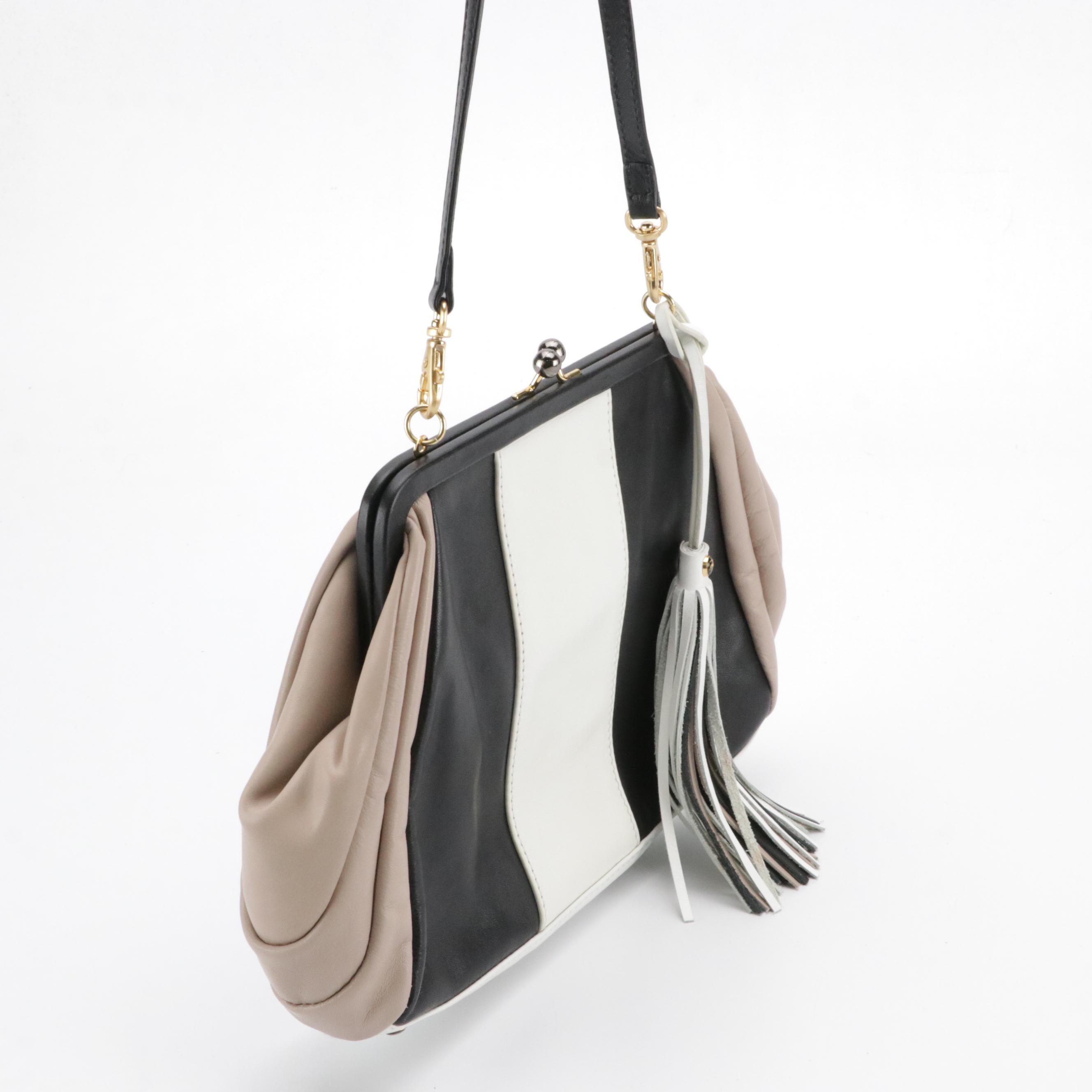 Koret Tricolor Leather Kisslock Frame Bag with Tassel and Lug Wings Bag
