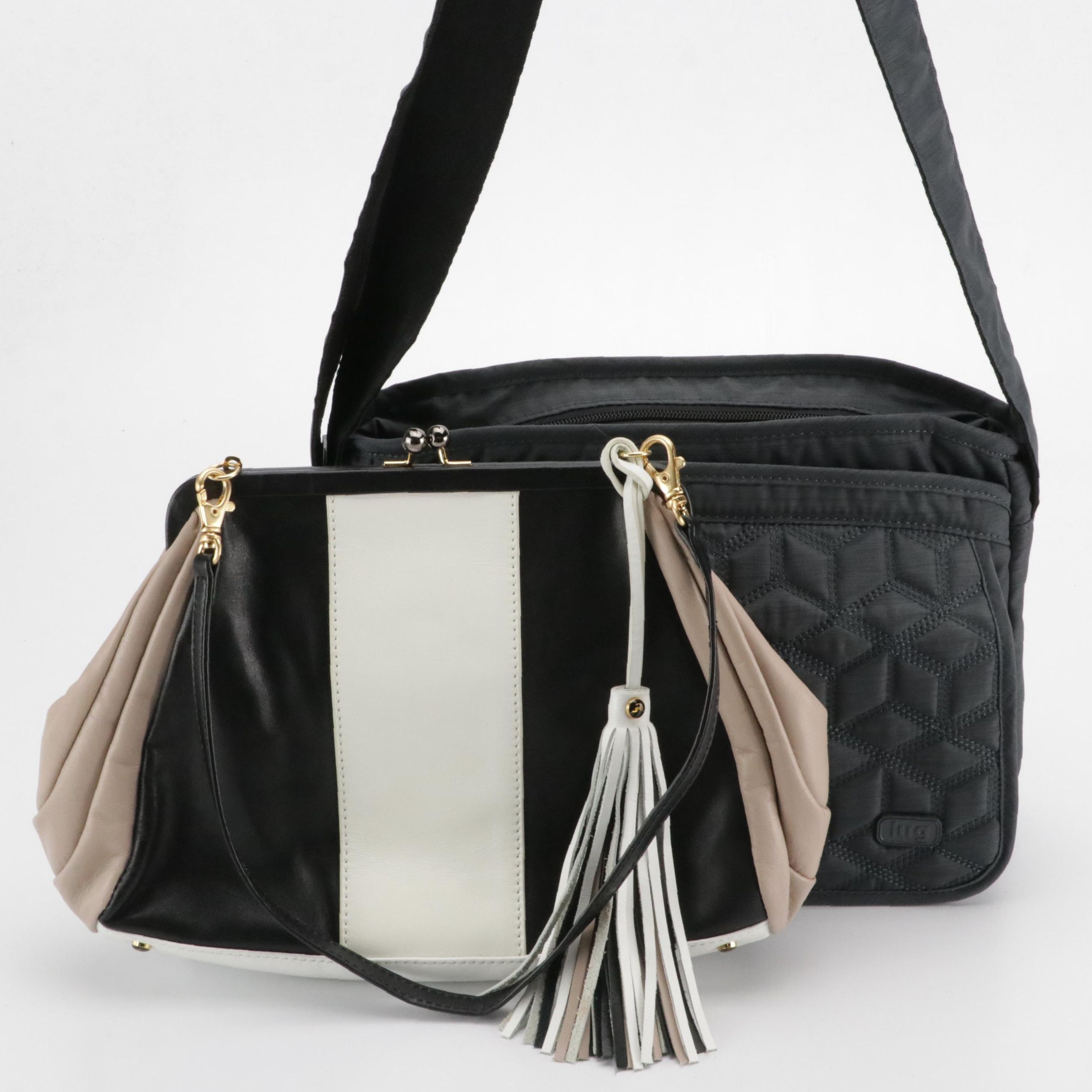 Koret Tricolor Leather Kisslock Frame Bag with Tassel and Lug Wings Bag