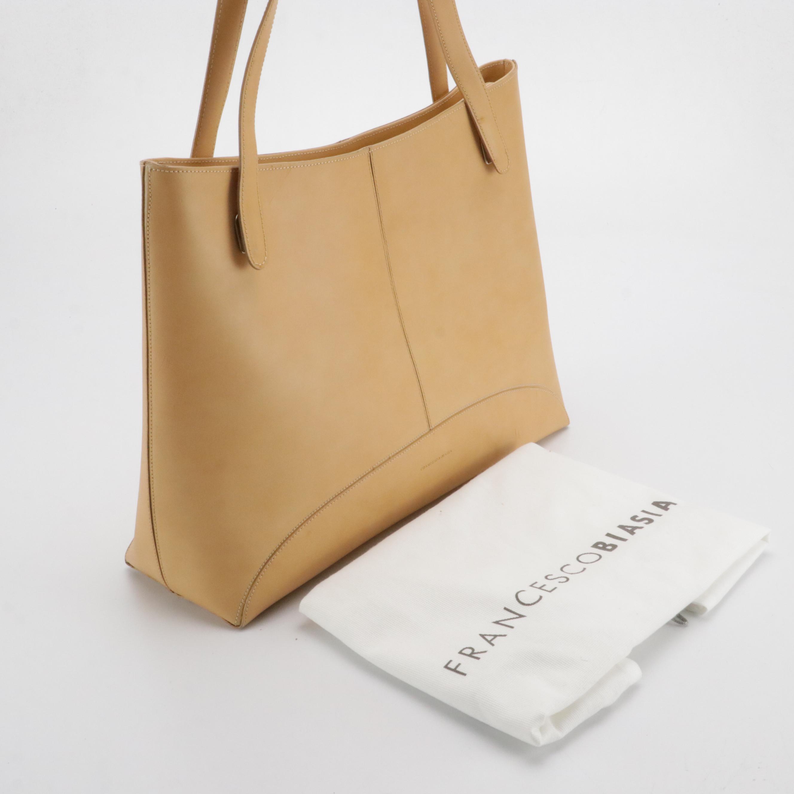 Francesco Biasia Tan Leather Zippered Shoulder Tote