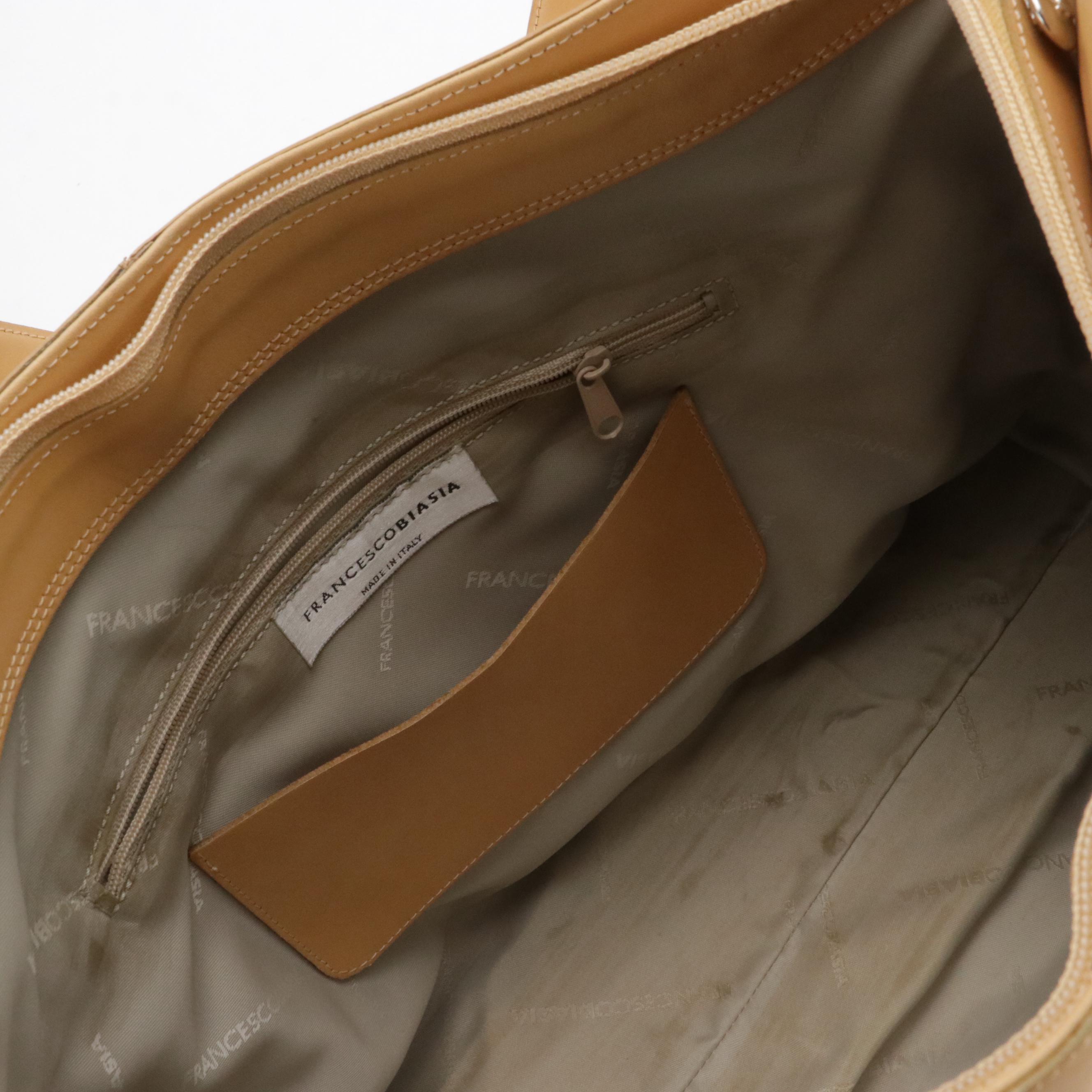 Francesco Biasia Tan Leather Zippered Shoulder Tote