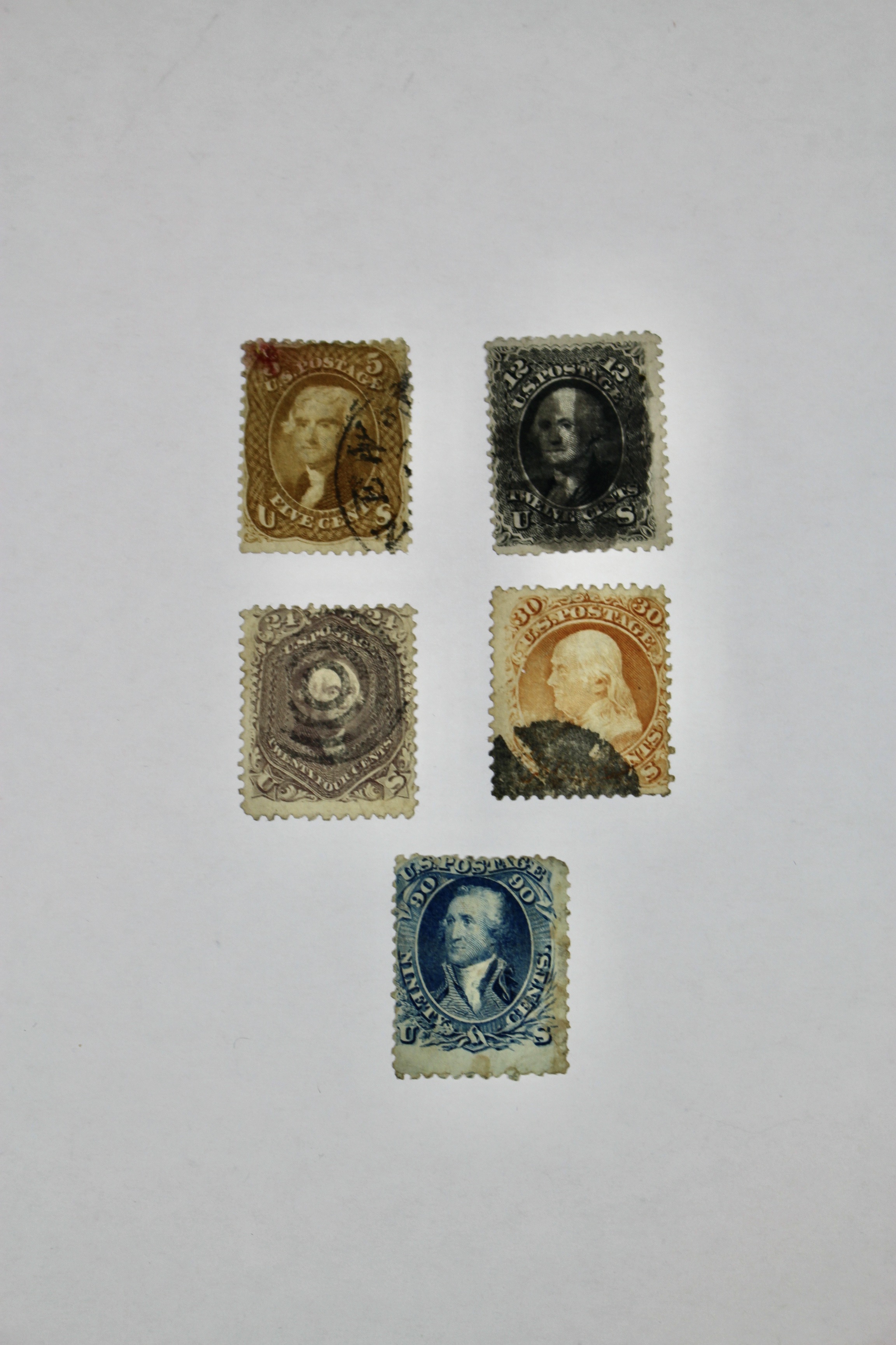 Five U.S. Postage Stamps, 1861 to 1862