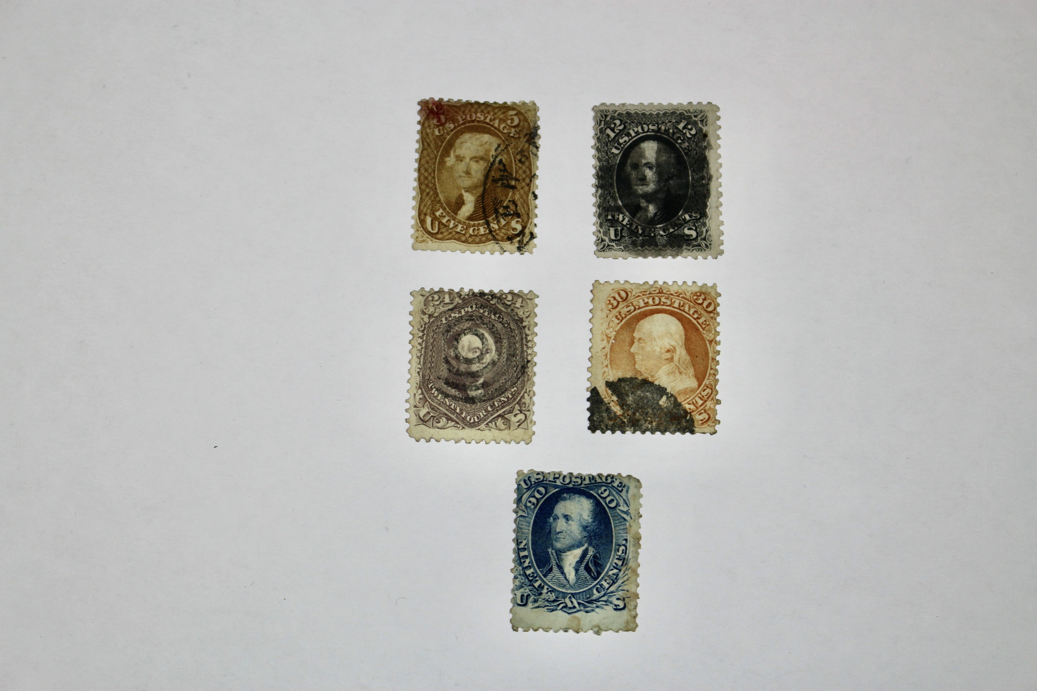 Five U.S. Postage Stamps, 1861 to 1862