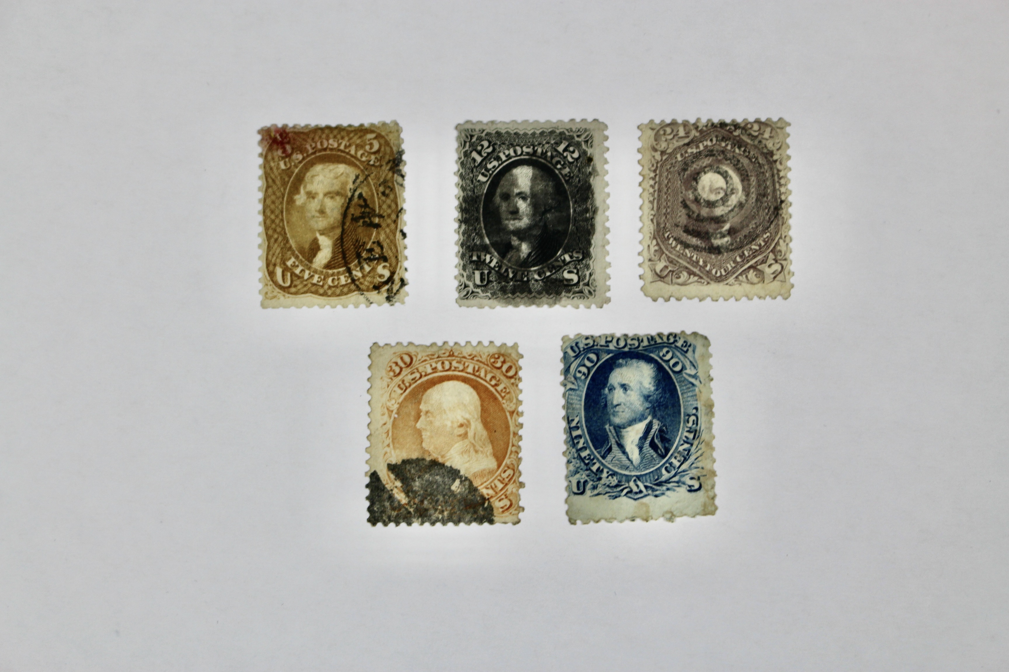 Five U.S. Postage Stamps, 1861 to 1862