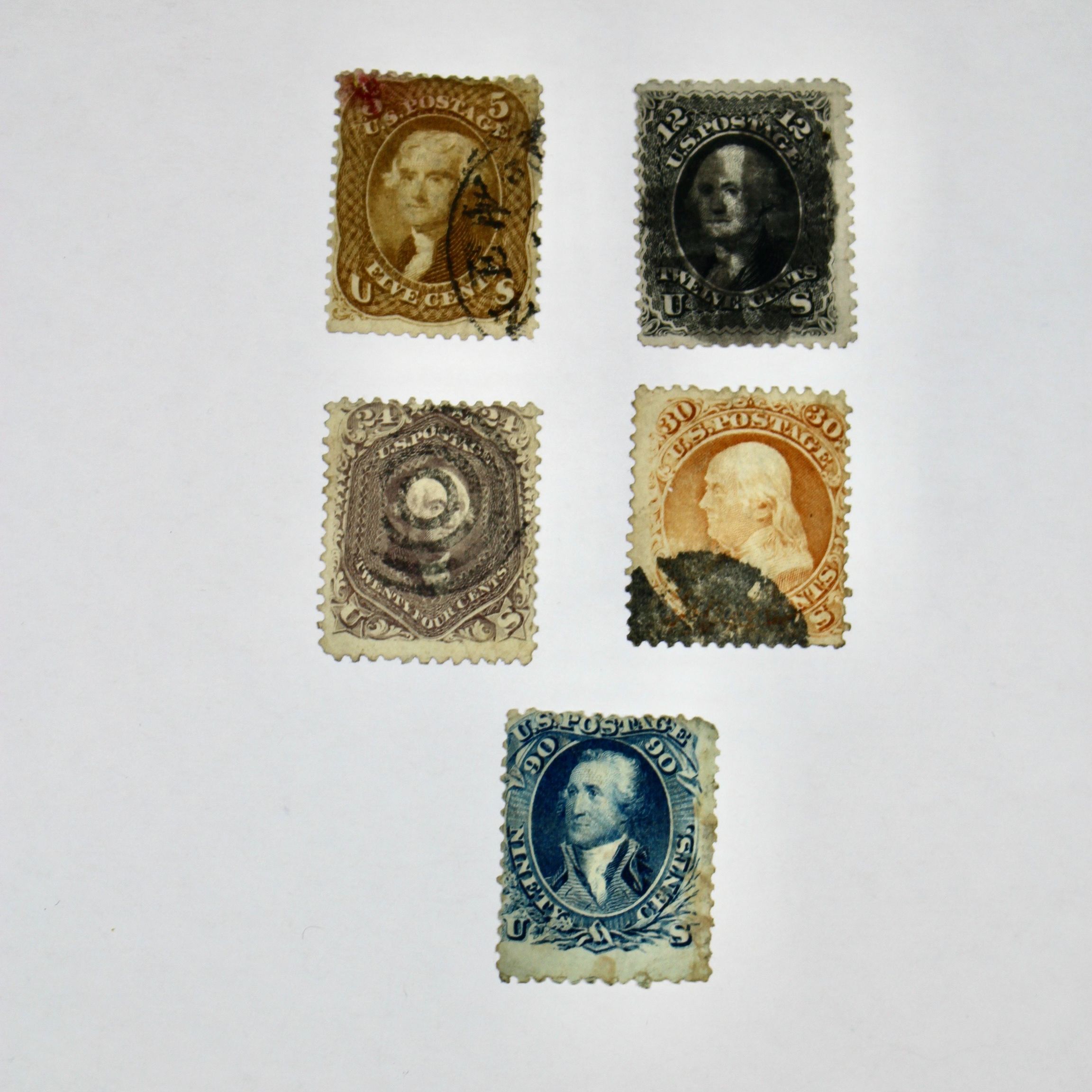 Five U.S. Postage Stamps, 1861 to 1862