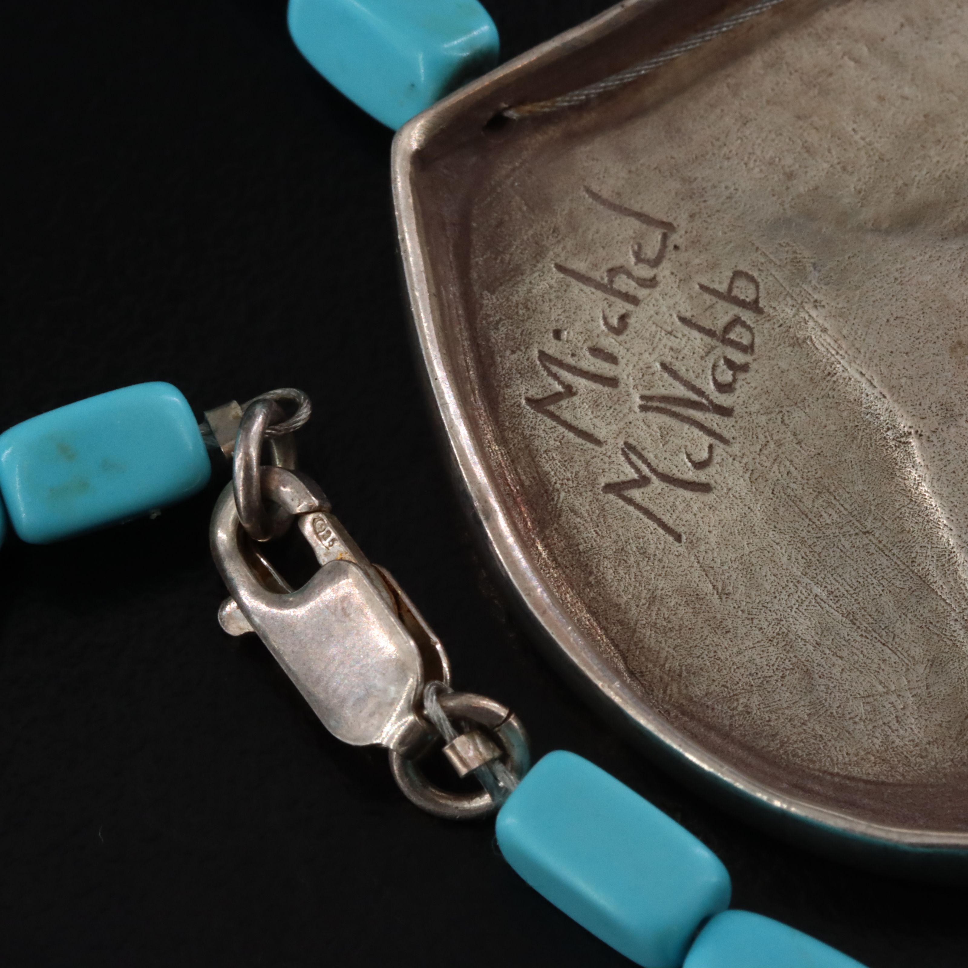 Michel McNabb 950 Silver Turquoise and Enamel Horse Pendant Necklace